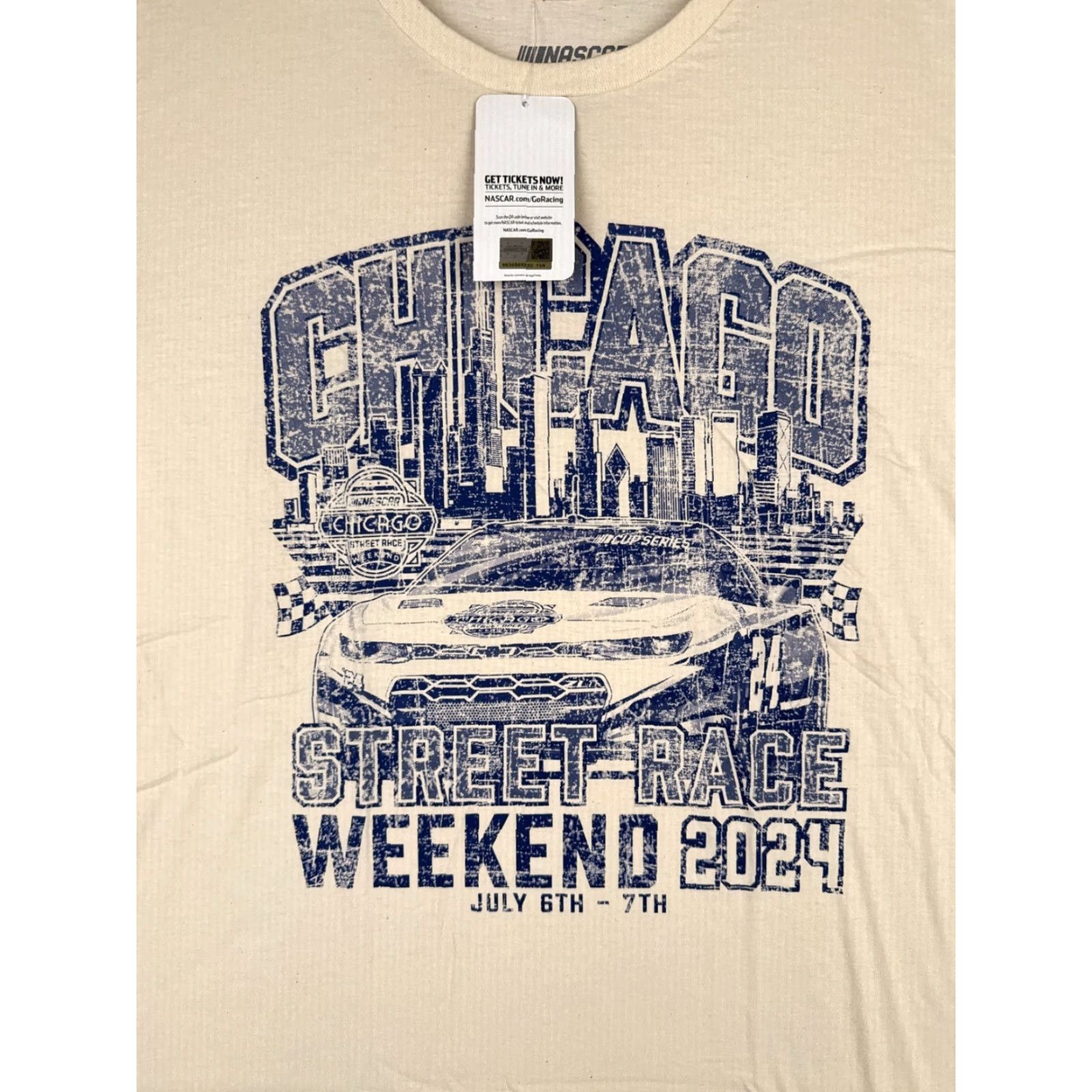 NASCAR Nascar Chicago Street Race Shirt Adult Large Ivory Cotton Short Sleeve NEW Size US L / EU 52-54 / 3 - 6 Thumbnail