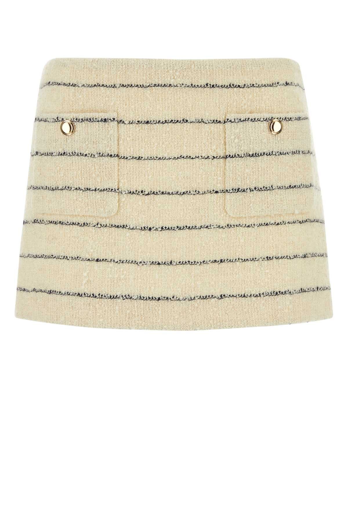 image of Miu Miu Embroidered Boucle Mini Skirt in Stripped, Women's (Size 30)