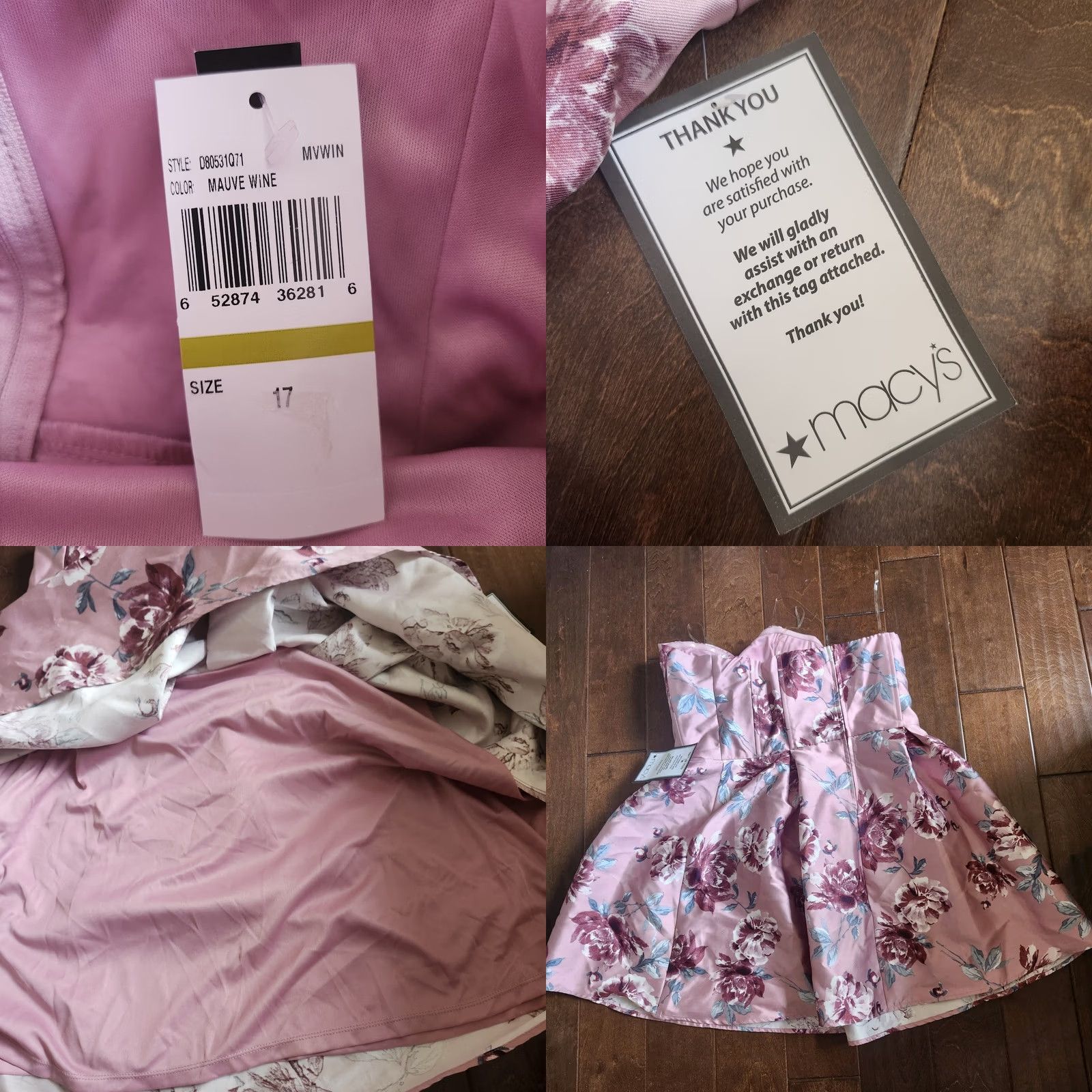 Vintage Speechless Womens Pink Floral Strapless Short Fit & Flare Dress - Size 17 Size 38" / US 16 / IT 52 - 10 Thumbnail