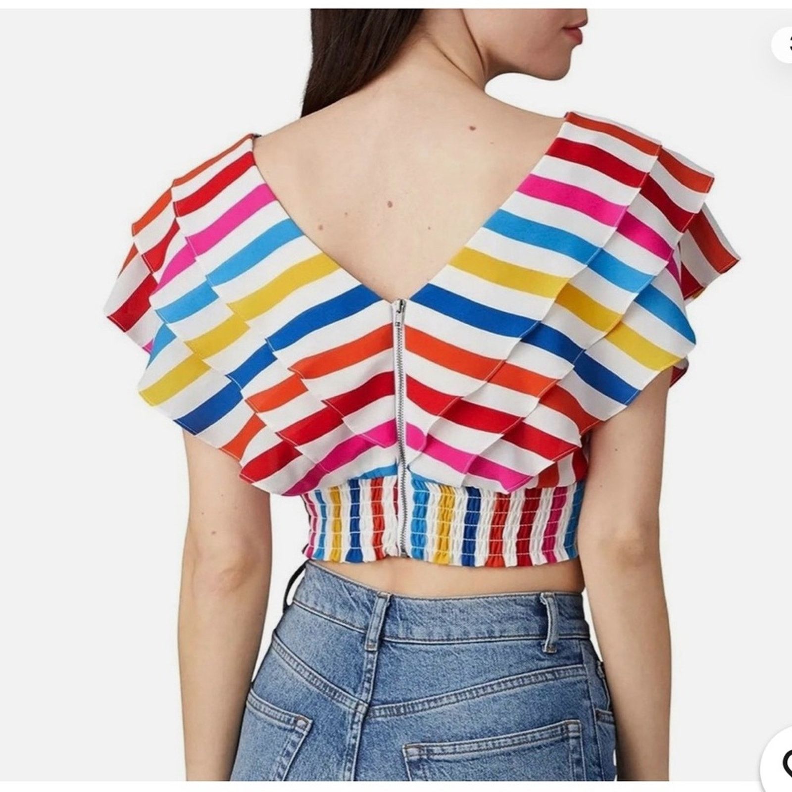 Other Color Me Courtney $130 Striped Ruffle Crop Top Size 0 Size XS / US 0-2 / IT 36-38 - 2 Thumbnail