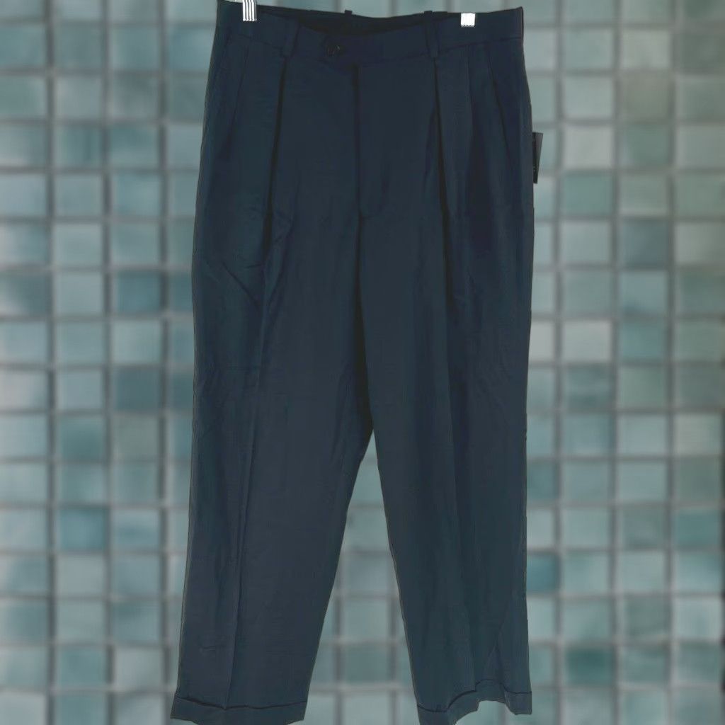 Alfani Alfani Dress Pants Mens 32X30 Navy Wool Front Pleated Straight Cuffed Blue Mens Size US 32 / EU 48 - 1 Thumbnail
