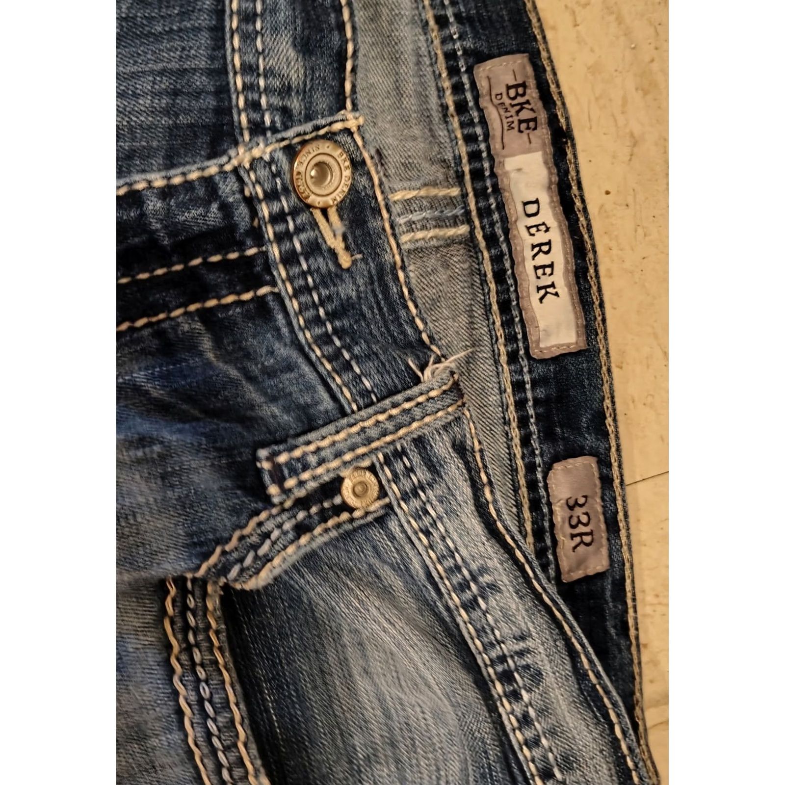 BKE BKE Derek Jeans Mens Straight Leg Denim 33 Regular Medium Blue Size US 33 - 3 Thumbnail