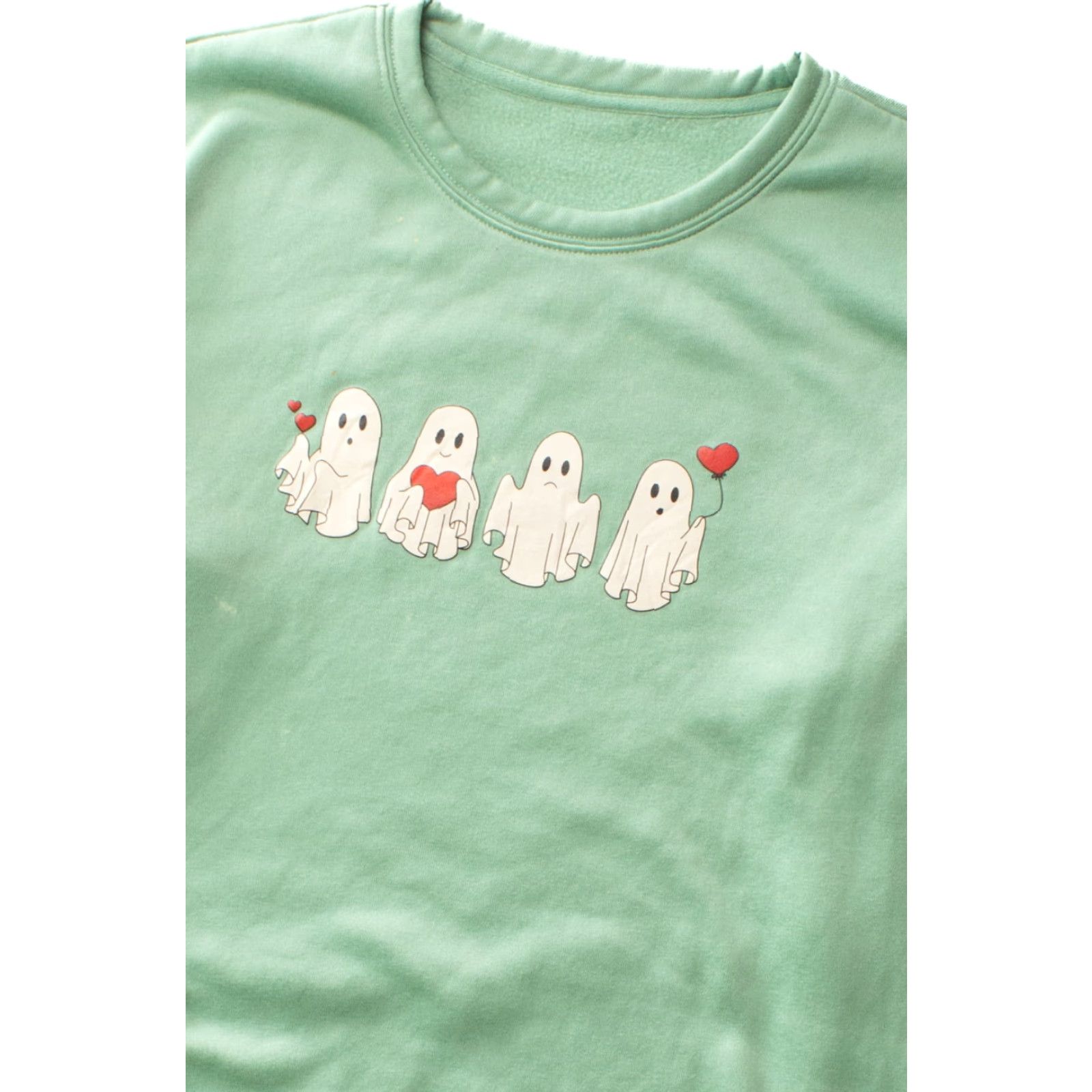 Shein VINTAGE Ghost Hearts Sweatshirt 2020s Shein Green X-Large Adults Mens Womens Girls Boys Size US XL / EU 56 / 4 - 2 Thumbnail