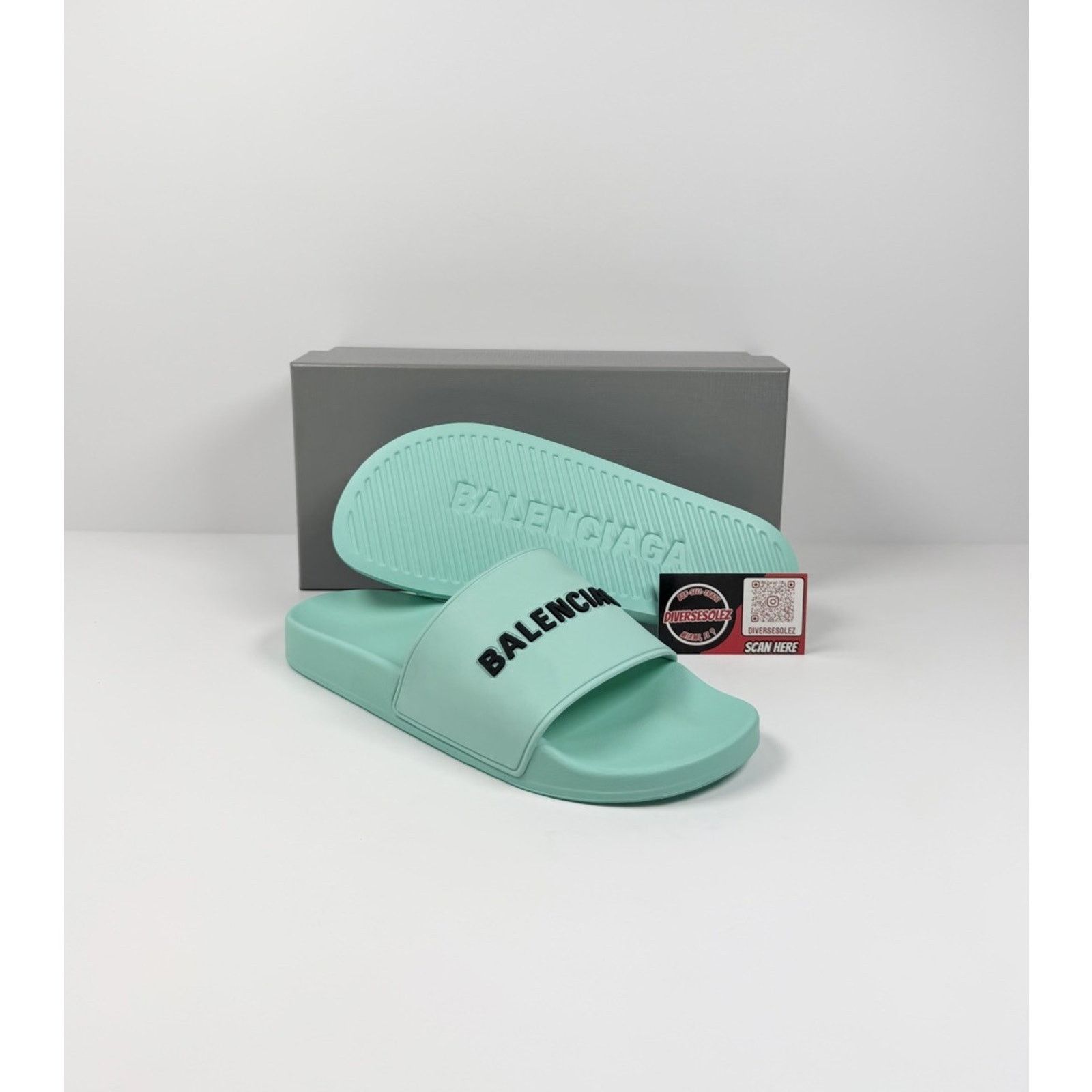 Balenciaga Size 11 - Balenciaga Mint Rubber Pool Sandals NEW! Size US 11 / EU 44 - 1 Thumbnail