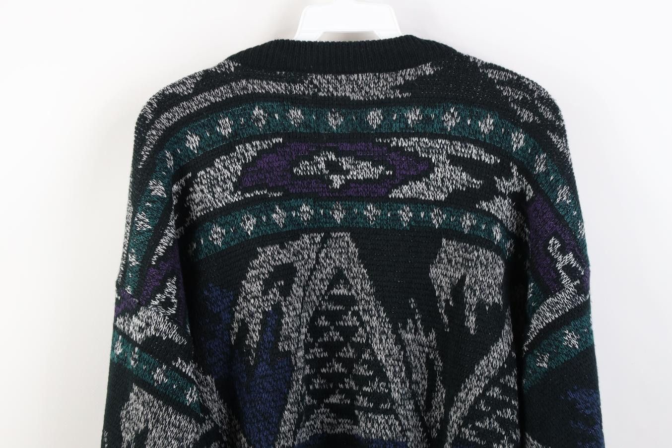 Vintage Vintage 90s Streetwear Leather Trim Knit Crewneck Sweater Size US L / EU 52-54 / 3 - 11 Thumbnail