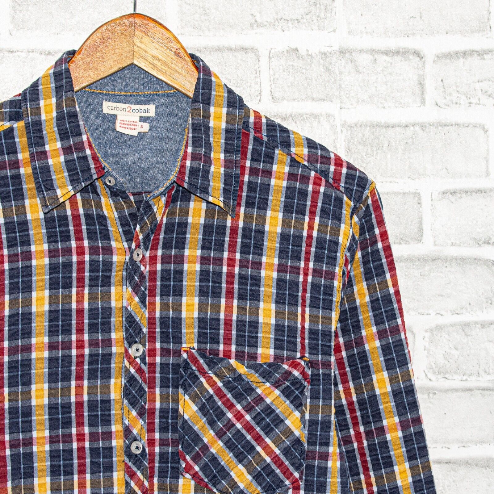 Carbon2Cobalt Carbon 2 cobalt Button up Shirt Crinkled Cotton Blue yellow Size US S / EU 44-46 / 1 - 2 Thumbnail