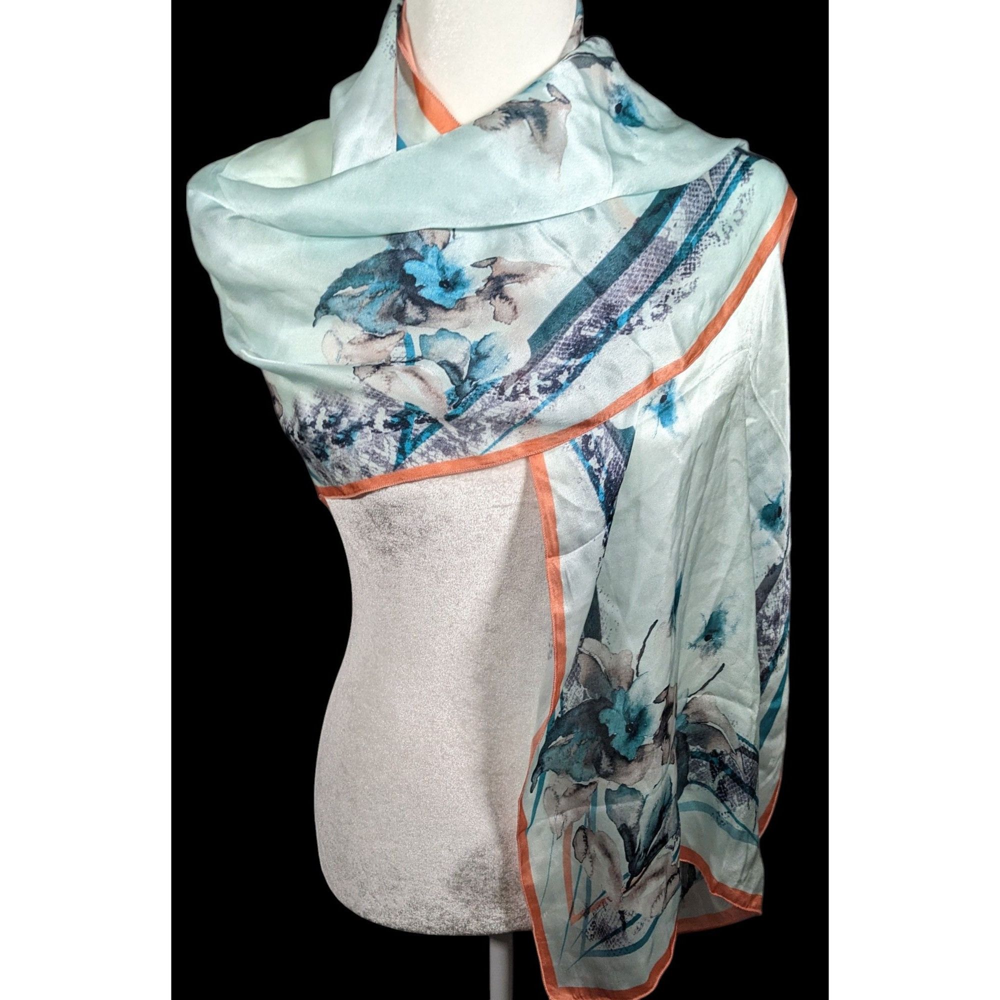 Other Diamantine Blue Floral Silky Lightweight Scarf Size ONE SIZE - 2 Thumbnail