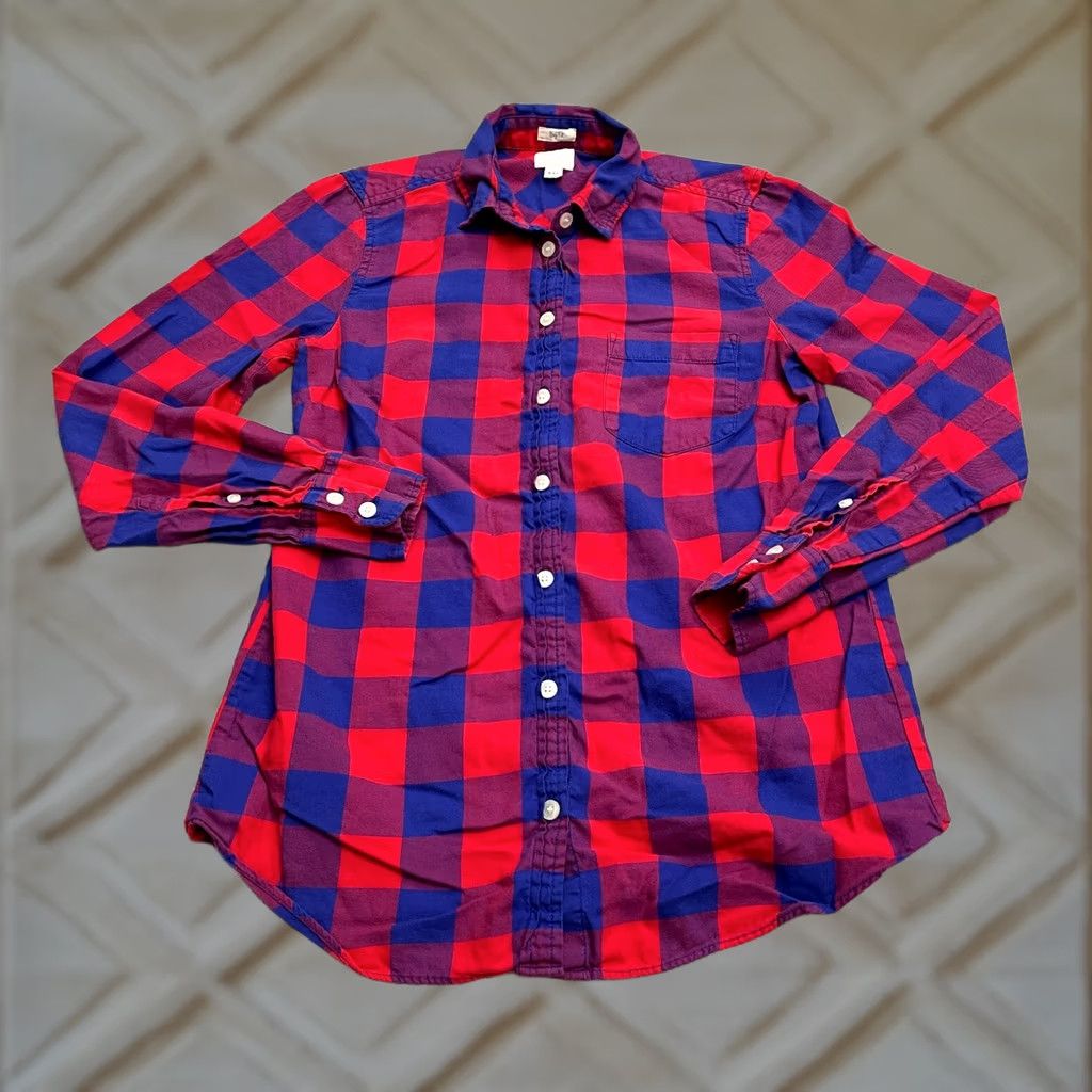 J.Crew J. Crew Button Down Shirt Womens XXS Blue Red Plaid Long Sleeve Cotton Boy Fit Size XXS / US 00 / IT 34 - 1 Thumbnail
