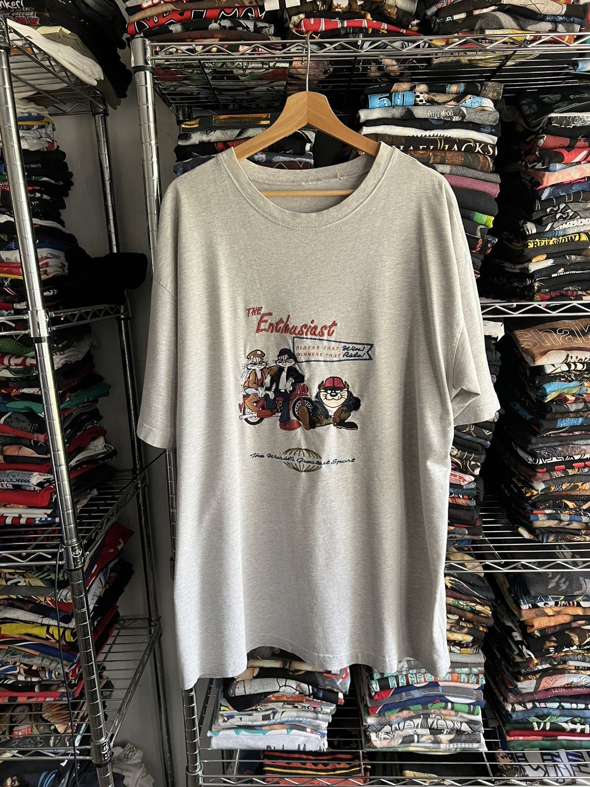 Vintage 90s Looney Tunes Embroidered Bugs Bunny Taz Harley Tee Size US XXL / EU 58 / 5 - 1 Thumbnail