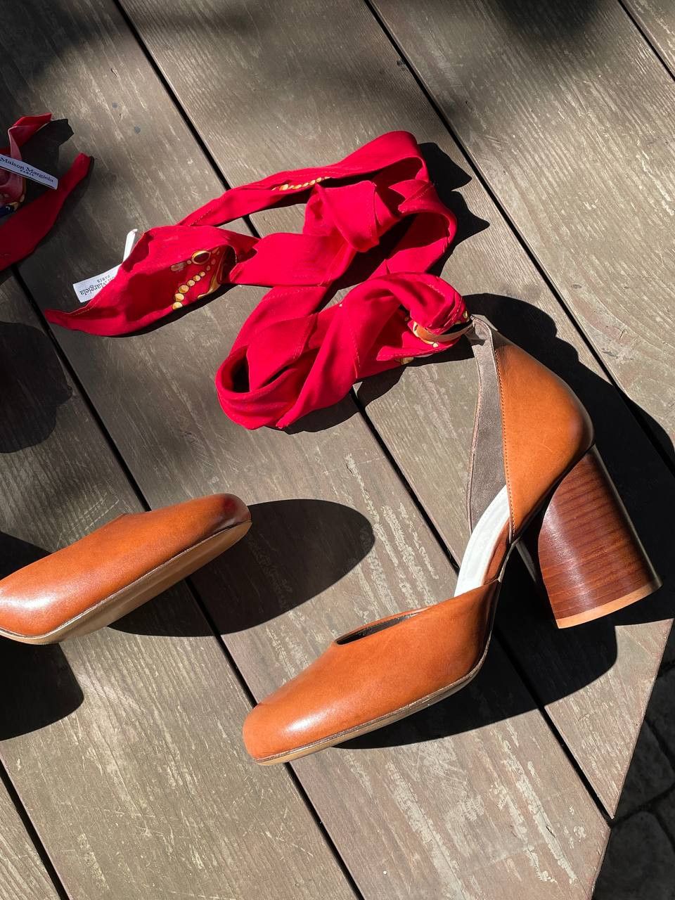 Maison Margiela Maison Margiela Scarf-Tie Brown Leather Block Heels Pumps Size US 9 / IT 39 - 10 Thumbnail