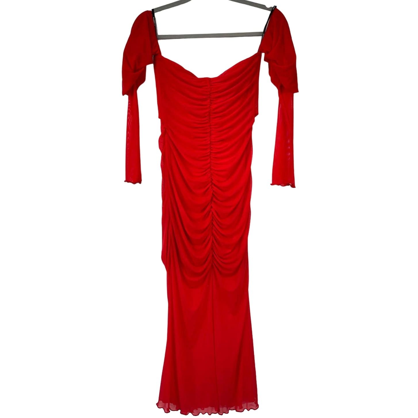 Other Majorelle | Elise Cherry Red Mesh Ruched Midi Dress S Size S / US 4 / IT 40 - 3 Thumbnail