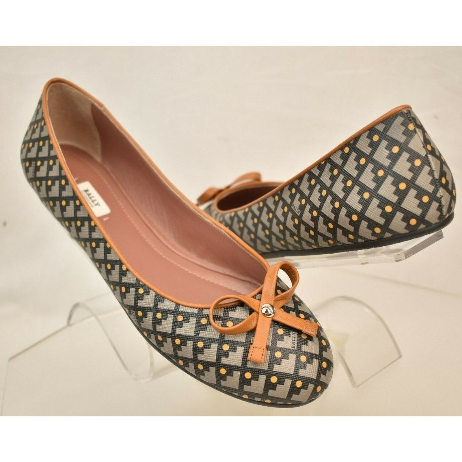 Bally BALLY DULCINA BEIGE COATED CANVAS LOGO LEATHER BOW FLATS 10 Size US 10 / IT 40 - 2 Thumbnail