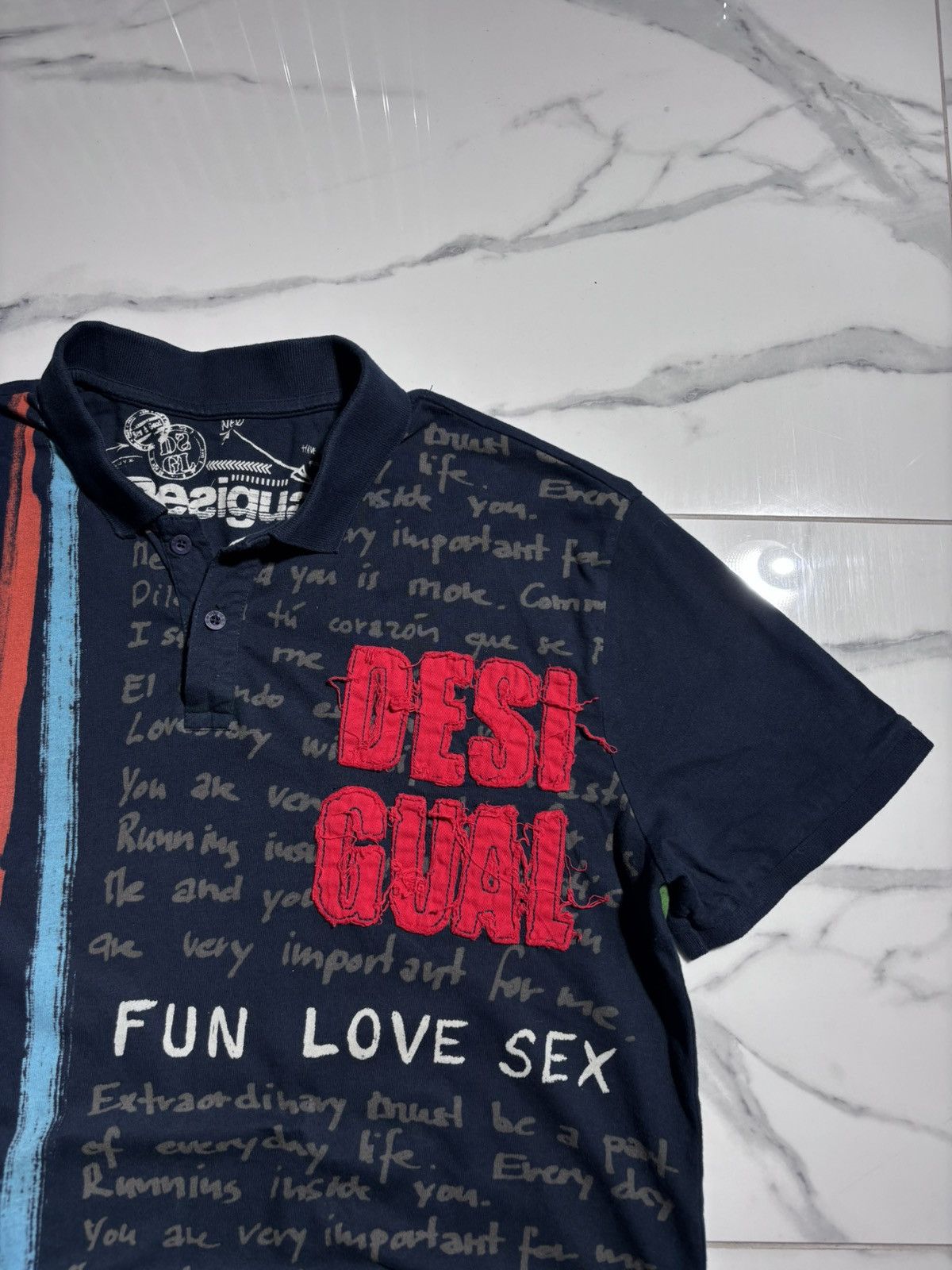 Japanese Brand Y2K Rugby Polo Tshirt Fun Love Sex Desigual Logo 00’s Size US XL / EU 56 / 4 - 3 Thumbnail