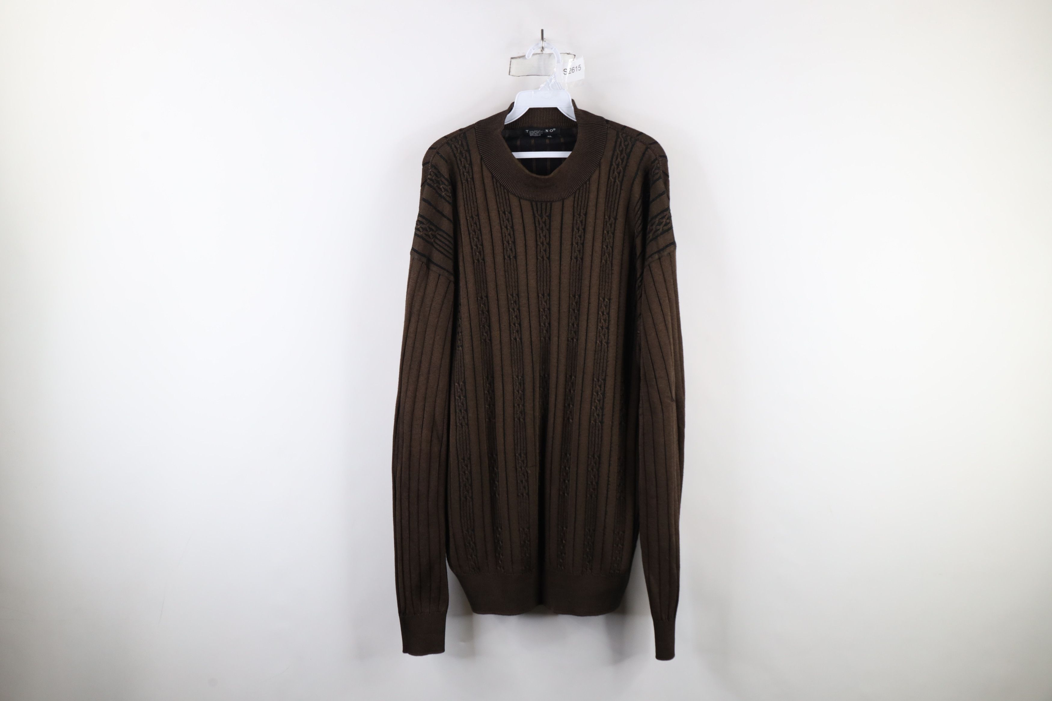 Vintage Vintage 90s Streetwear Cable Knit Mock Neck Sweater Brown Size US XL / EU 56 / 4 - 1 Thumbnail