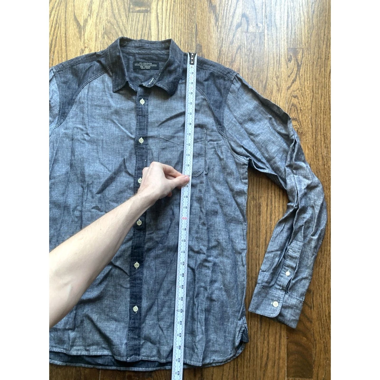 Allsaints ALLSAINTS Cadogan Shirt Mens Medium Blue Chambray Button-Up Linen Blend Shirt Size US M / EU 48-50 / 2 - 4 Thumbnail
