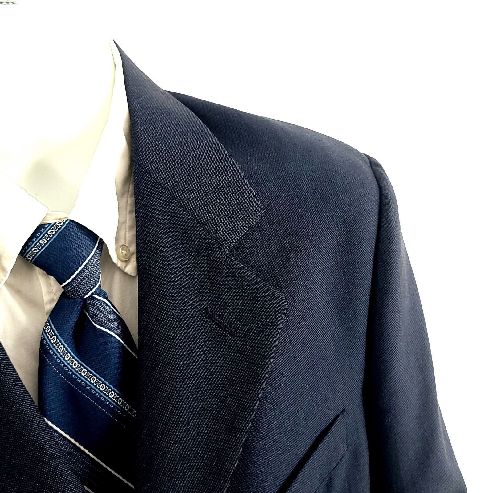 Robert Villini Roberto Villini Italy Zignone Wool 3 Button Sharkskin Blue B Size 42L - 2 Thumbnail