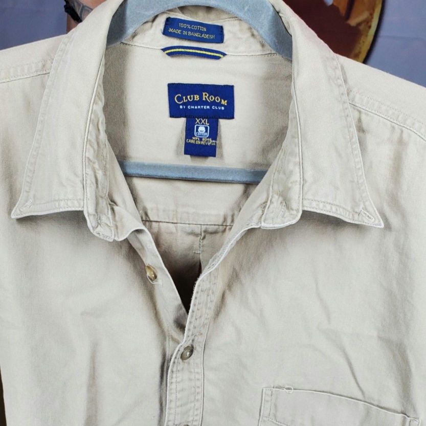 Club Room Club Room Khaki Cotton Button Up Shirt Long Sleeve Size XXL Size US XXL / EU 58 / 5 - 4 Thumbnail