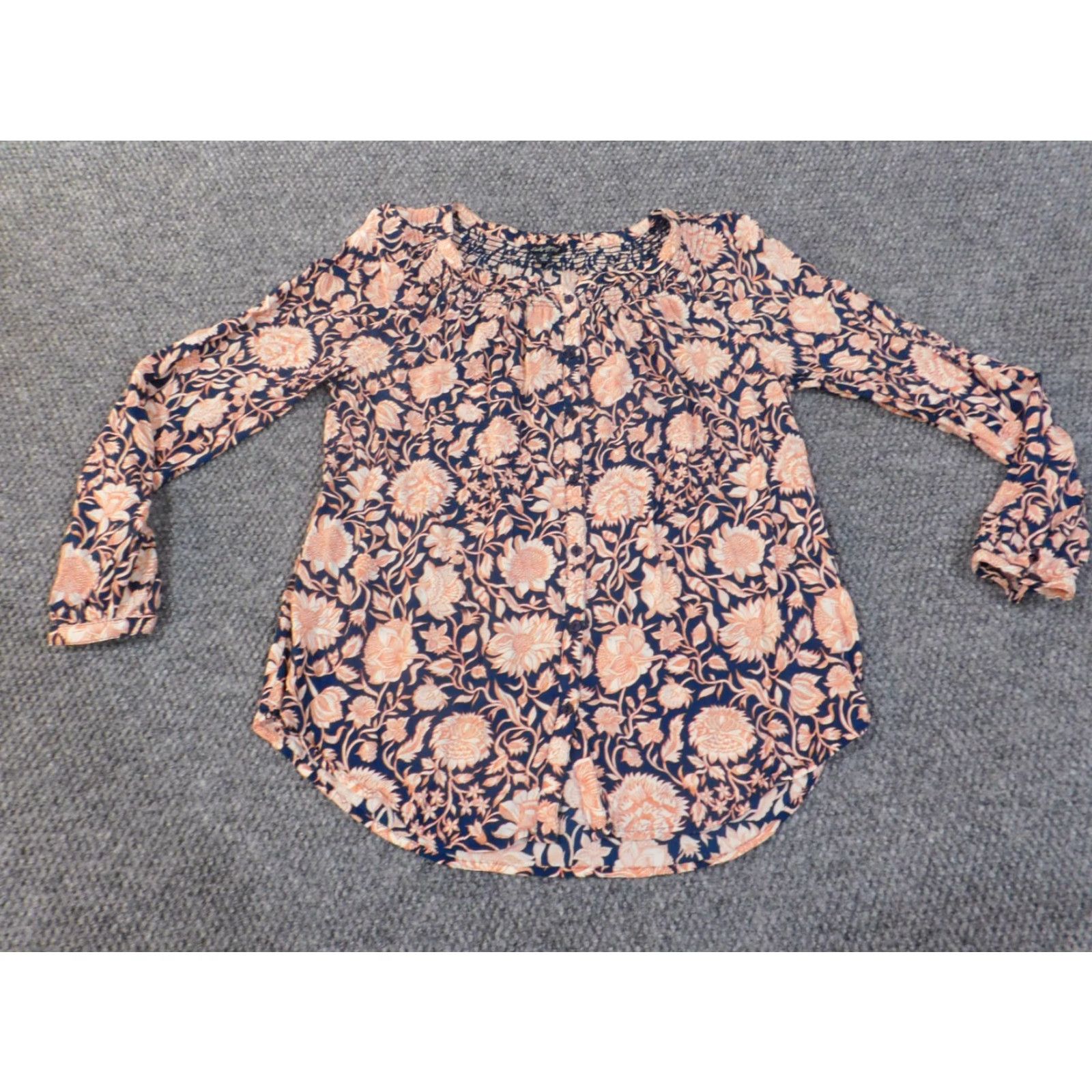 Lucky Brand Lucky Brand Button-Up Shirt Womens Medium Blue Floral Cotton Rayon Casual Coastal Size M / US 6-8 / IT 42-44 - 2 Thumbnail