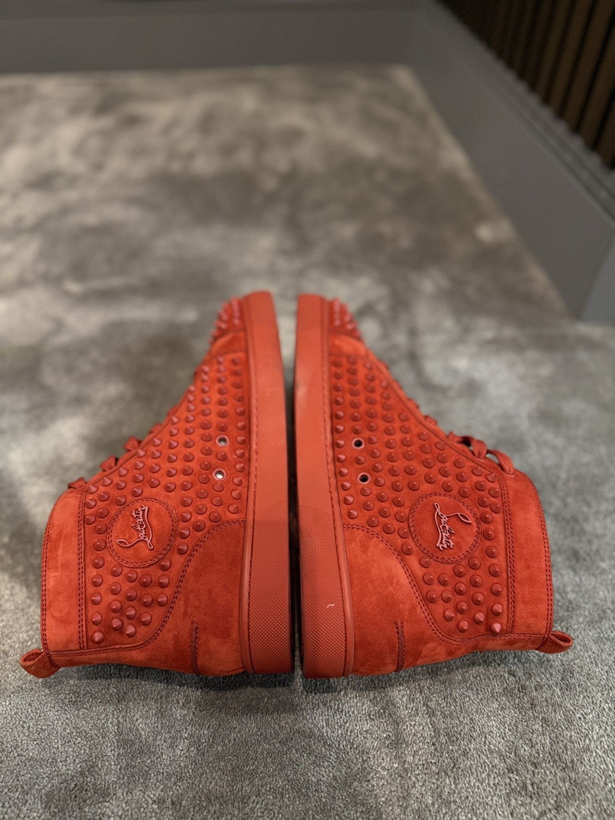 Christian Louboutin Christian Louboutin Red Suede Louis Spikes High Top Sneakers Size US 11 / EU 44 - 10 Thumbnail