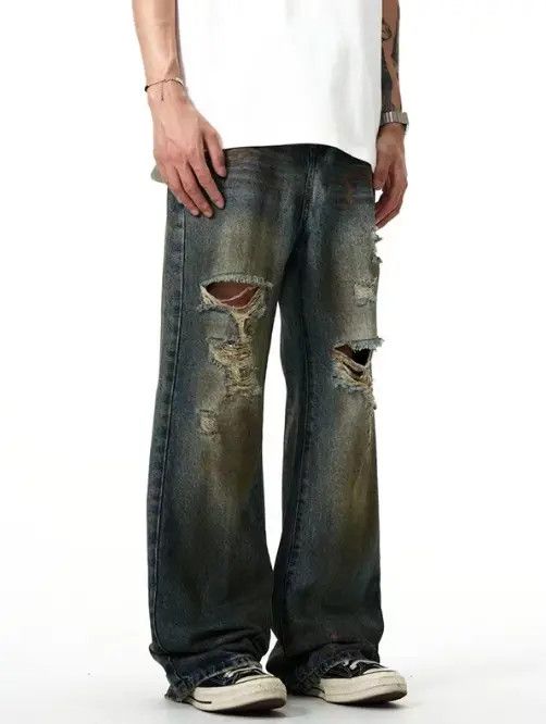 Japanese Brand Dark blue straight loose American street ripped jeans Size US 32 / EU 48 - 3 Thumbnail