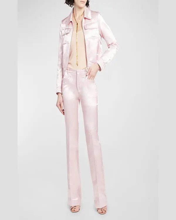 Tom Ford o1w1db10525 CS1237 Ducesse Satin Full Zip Jacket in Pink Size XS / US 0-2 / IT 36-38 - 4 Thumbnail