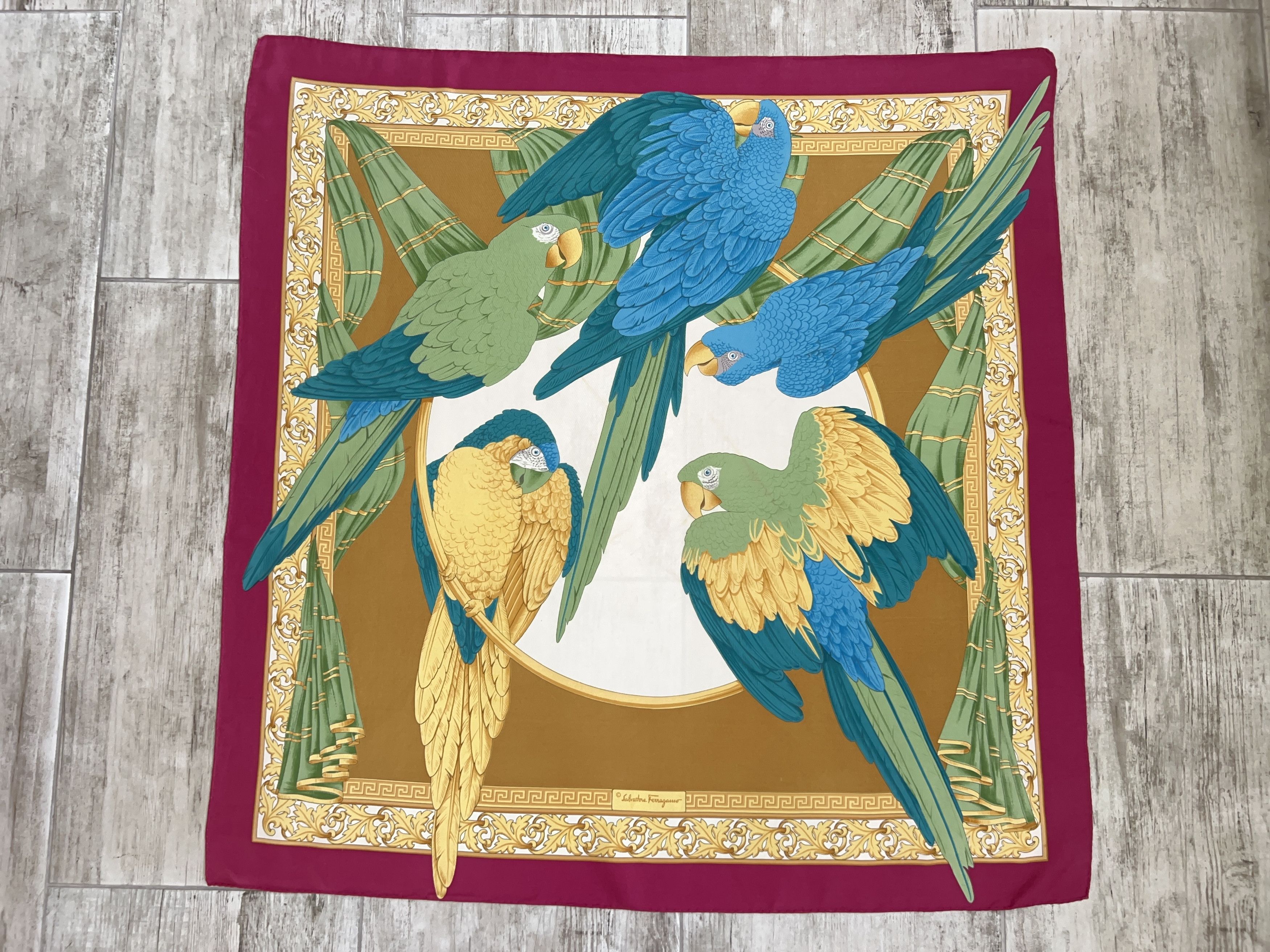 Designer × Salvatore Ferragamo Salvatore Ferragamo Multicolor Silk Scarf Parrots Birds Size ONE SIZE - 1 Thumbnail