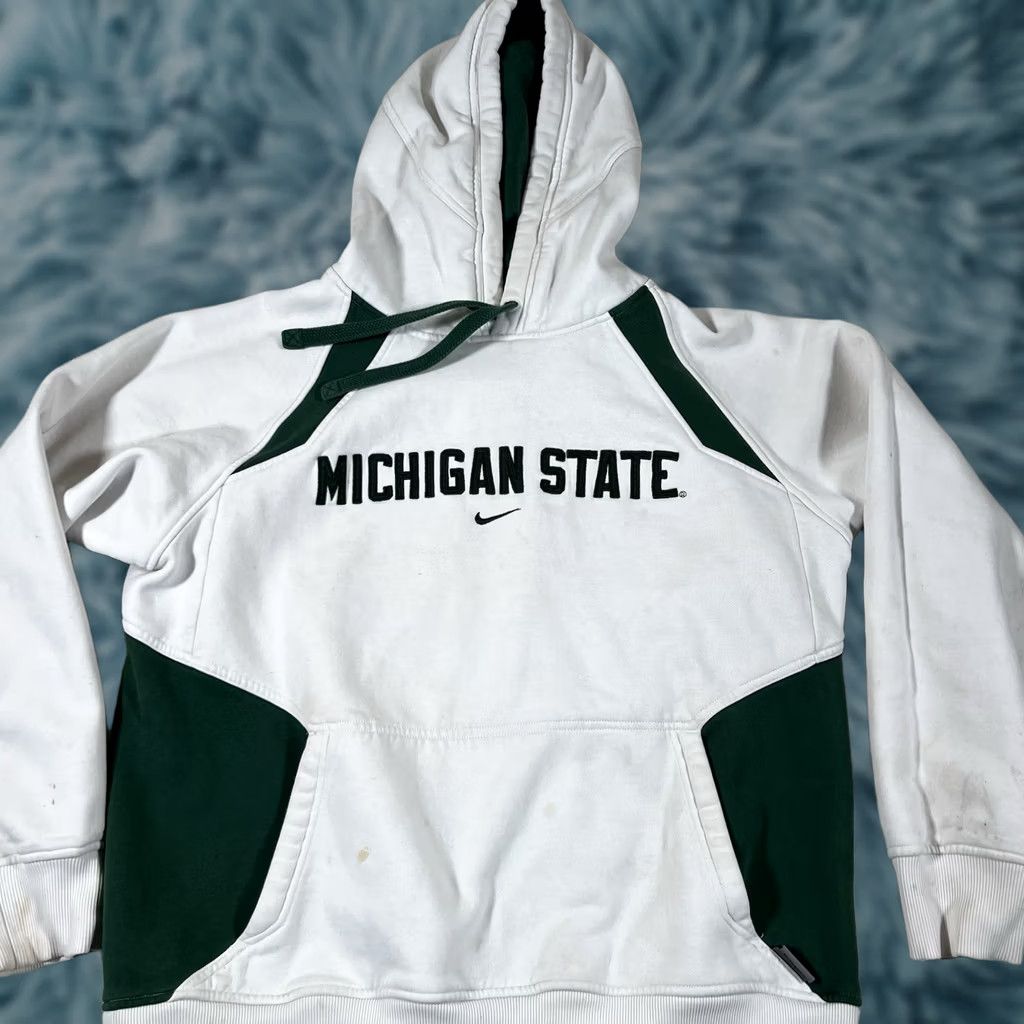 Nike VINTAGE Nike Hoodie Pullover Check Swoosh Michigan State Center White M Mens Size US M / EU 48-50 / 2 - 1 Thumbnail