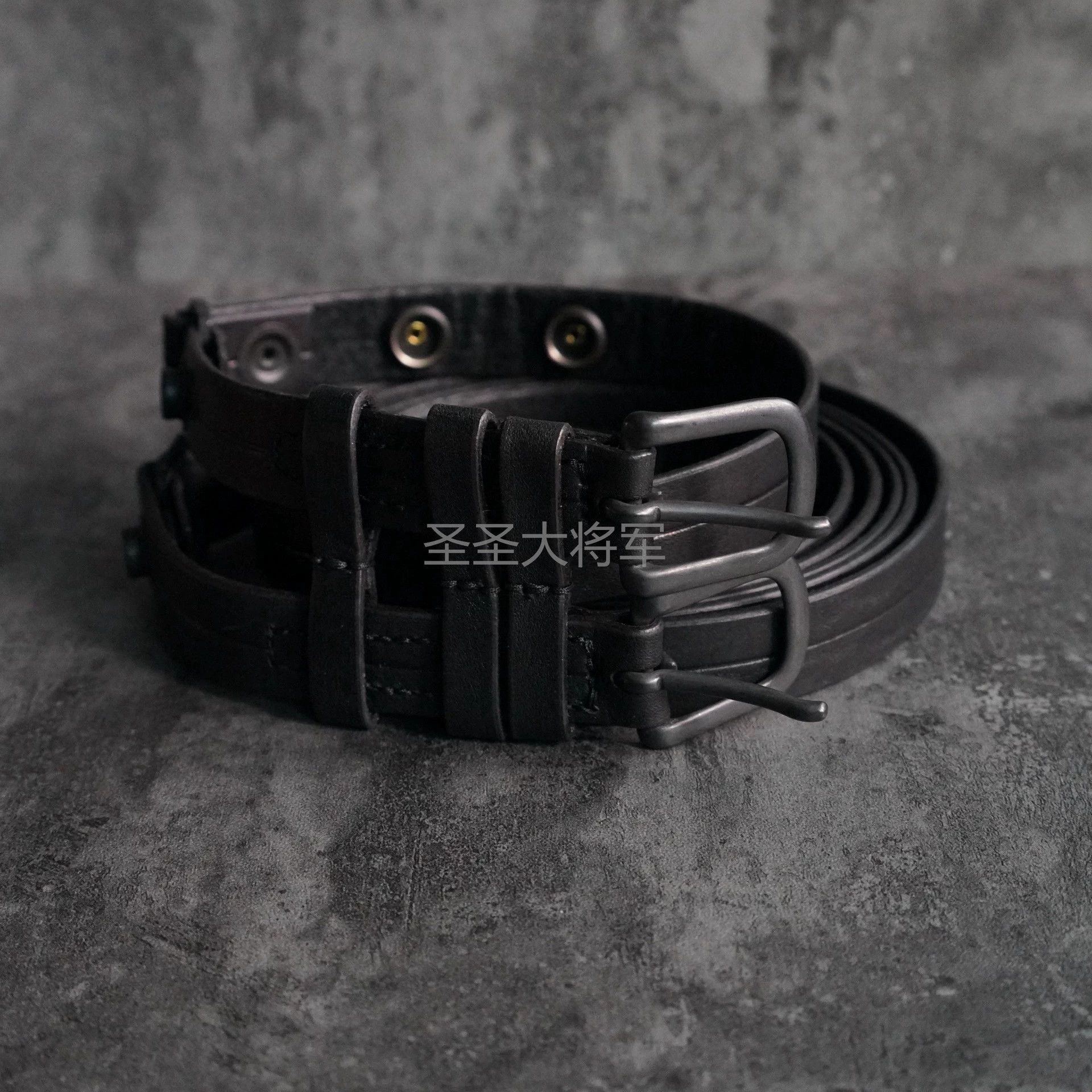 Julius Julius 7 Runway Black Double Strap Leather Belt OS Size ONE SIZE - 2 Thumbnail