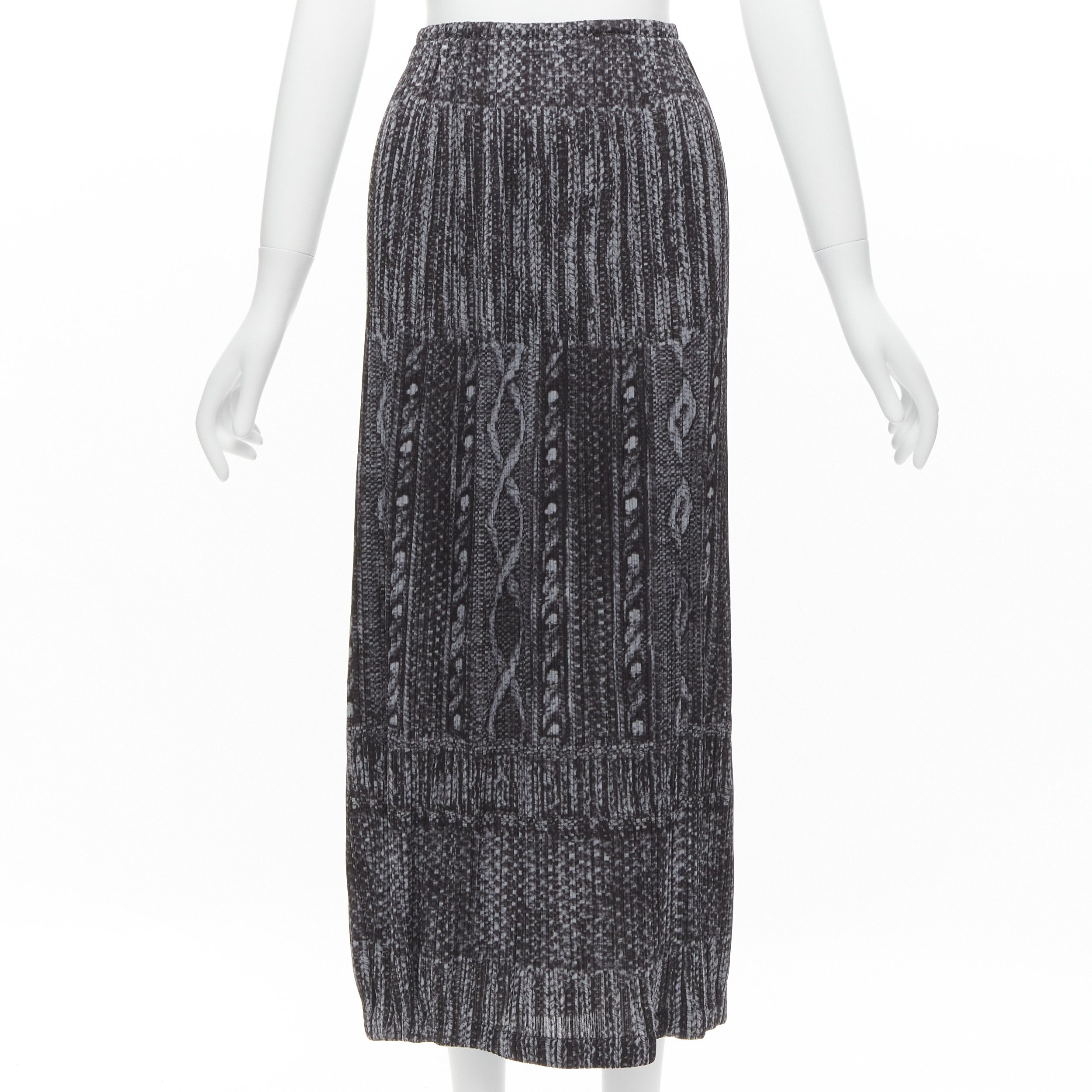 Issey Miyake ISSEY MIYAKE PLEATS PLEASE grey black cable knit print pleated midi skirt JP2 M Size 28" / US 6 / IT 42 - 1 Thumbnail