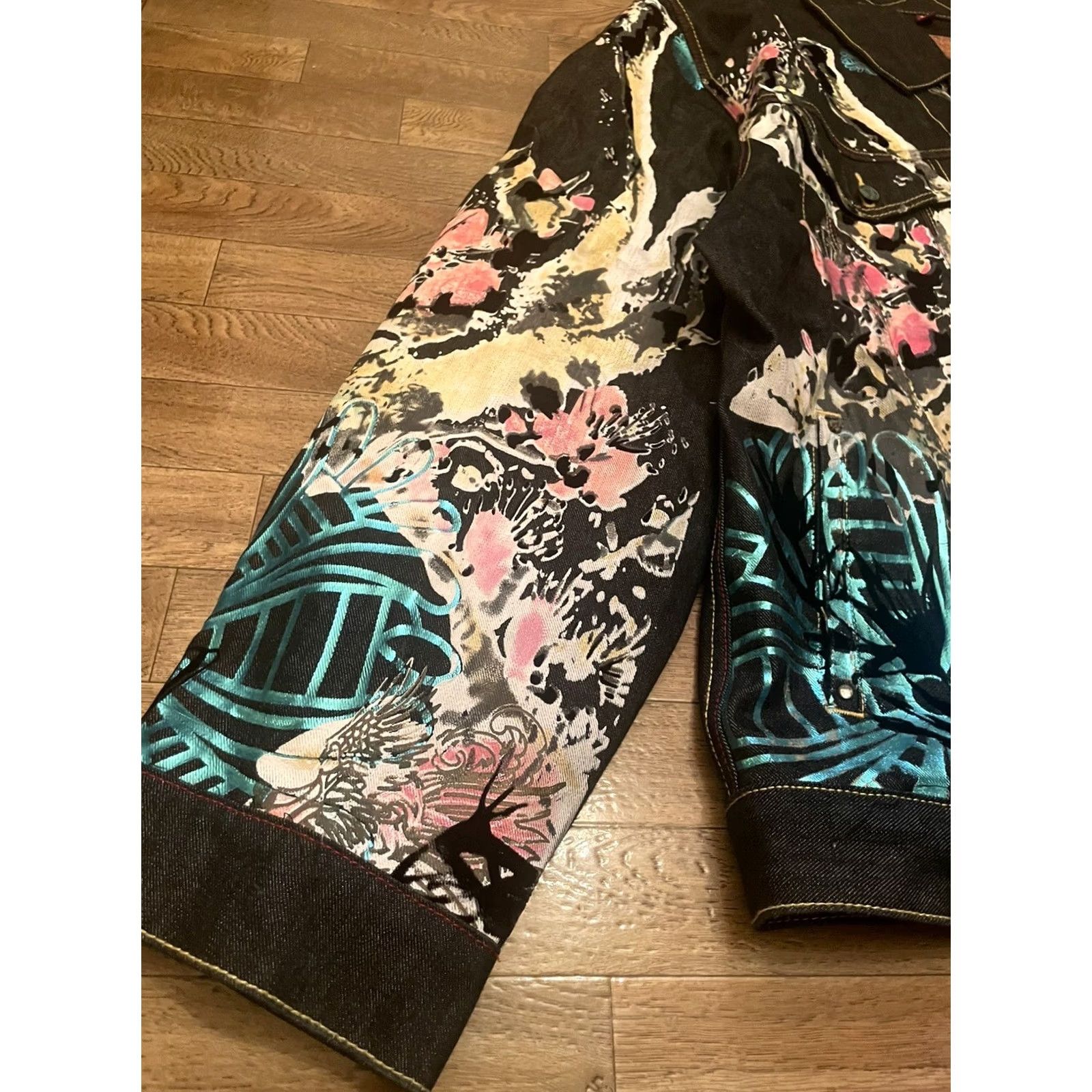 Denime VINTAGE Ruthless Art Denim Jacket Mens 4XL Black Art PrintButton Up Long Sleeve Jacket Size US XXL / EU 58 / 5 - 5 Thumbnail