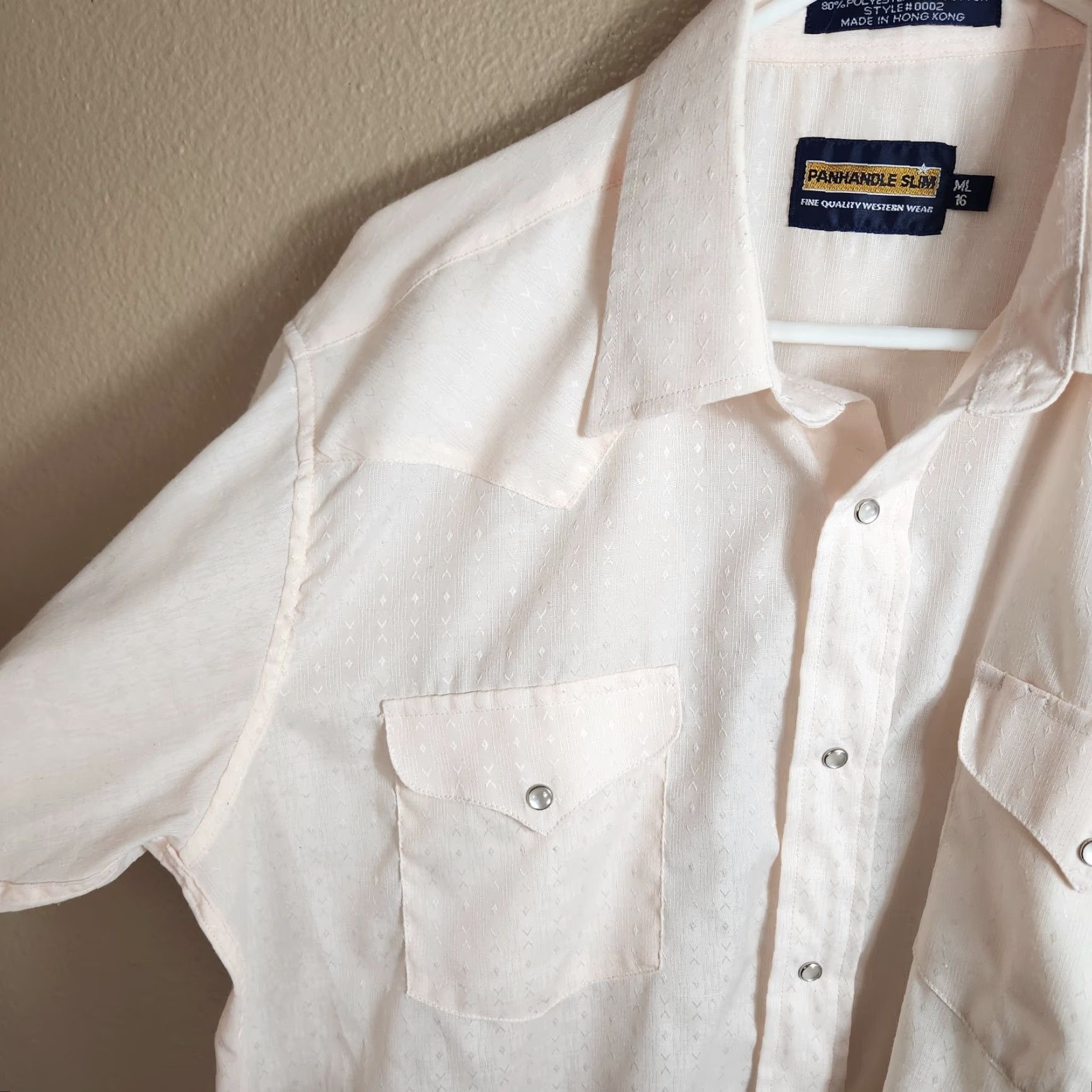 Vintage VINTAGE Panhandle Slim Mens Shirt | Size 16 ML | Light Peach SS Western Pearl Snap Shirt Size US M / EU 48-50 / 2 - 3 Thumbnail