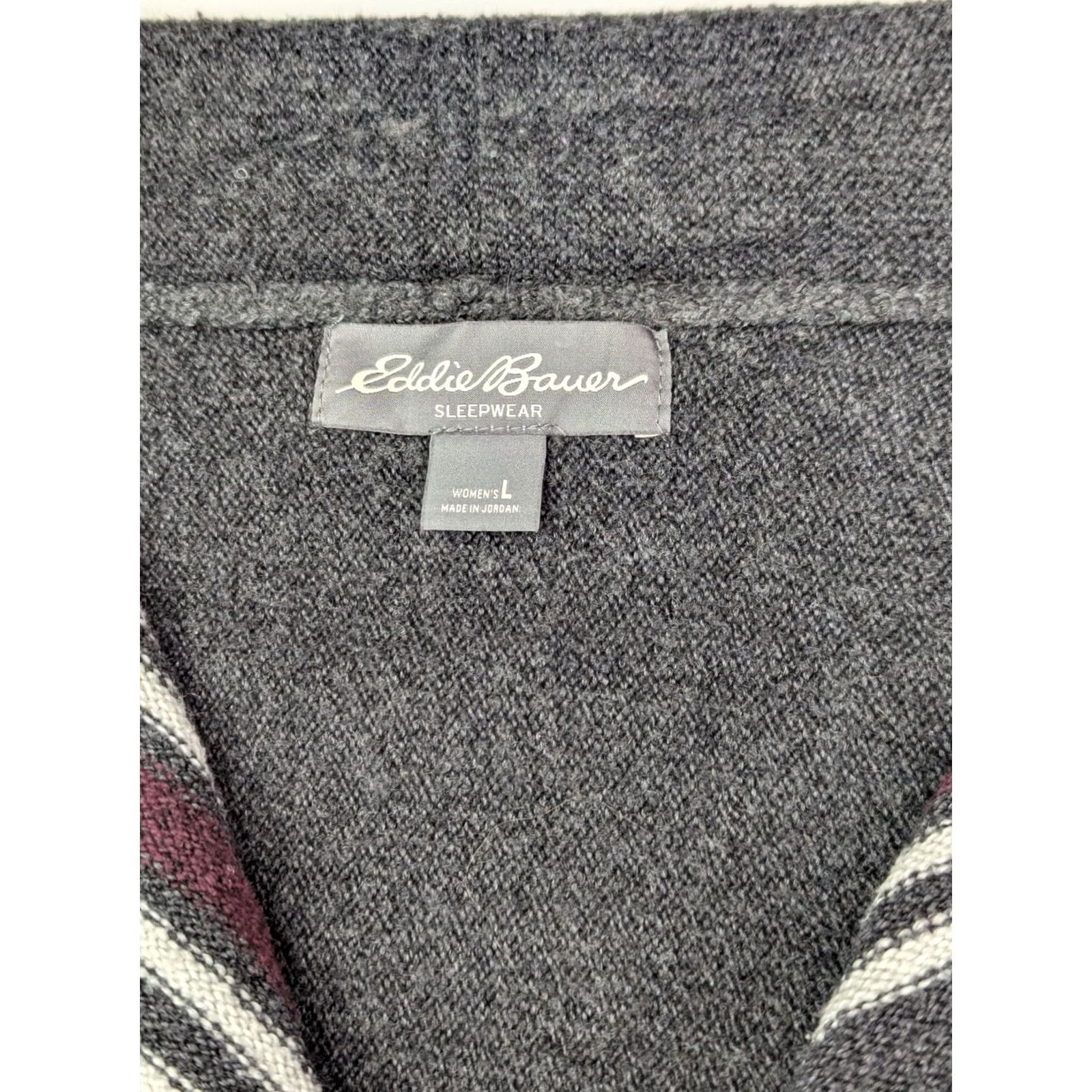 Eddie Bauer Eddie Bauer Cardigan Women's L Gray Striped Knit Open Pockets V-Neck Fall Winter Classic Knit Sweater Size L / US 10 / IT 46 - 2 Thumbnail
