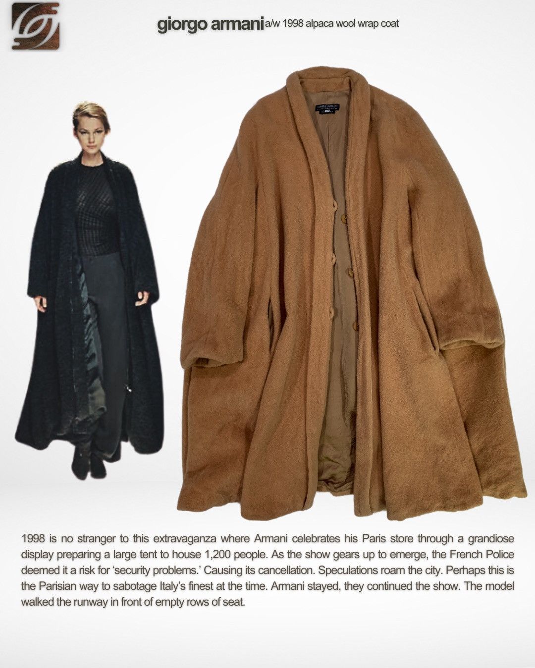A/W 1998 Giorgo Armani Alpaca Wool Wrap Coat