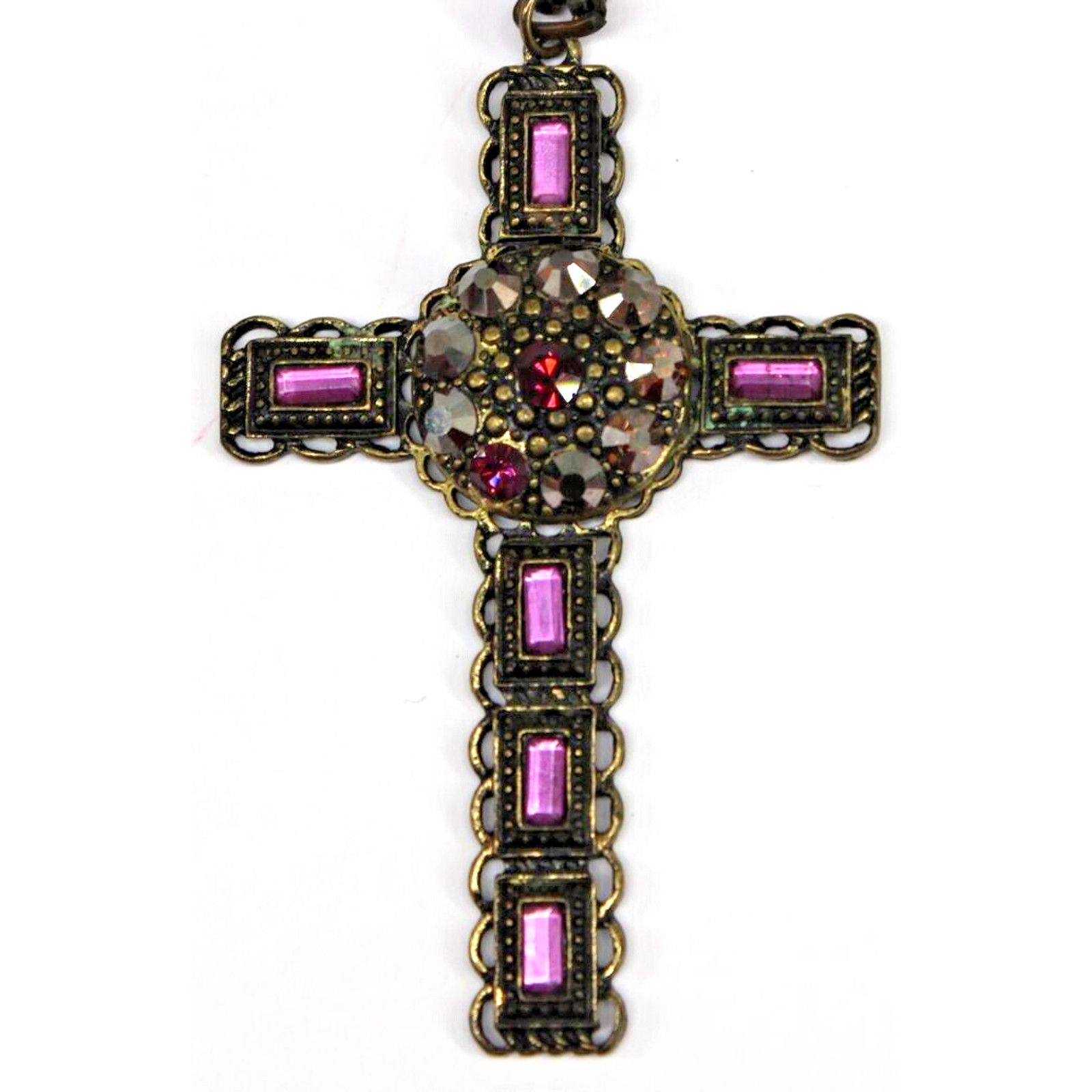Other Large Ornate 3" Gothic Purple Rhinestone Cross Pendant 30" Size ONE SIZE - 2 Thumbnail