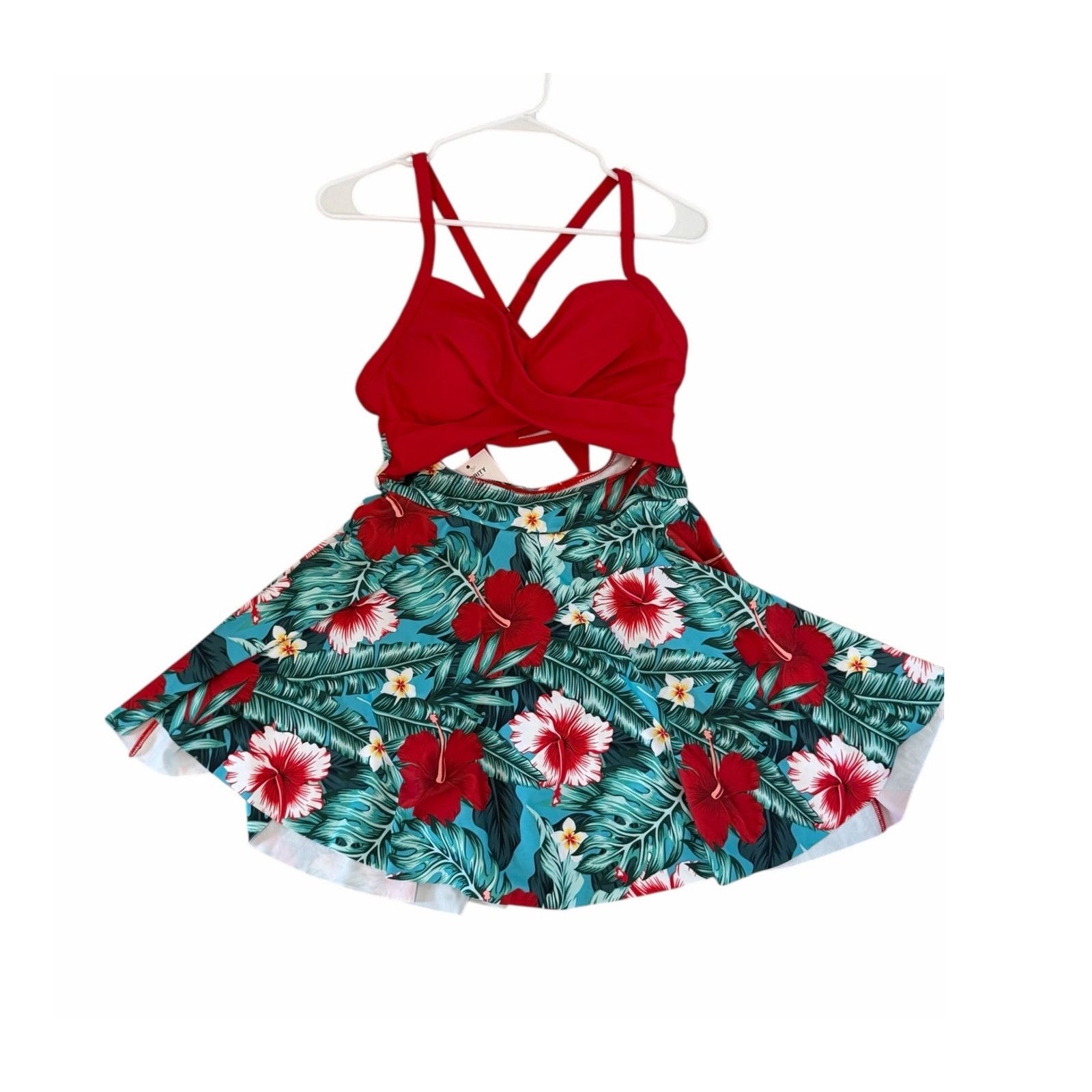 Other B2prity Red Blue One Piece Skirt V-Neck Wrap Back Swimsuit Size ONE SIZE - 4 Thumbnail
