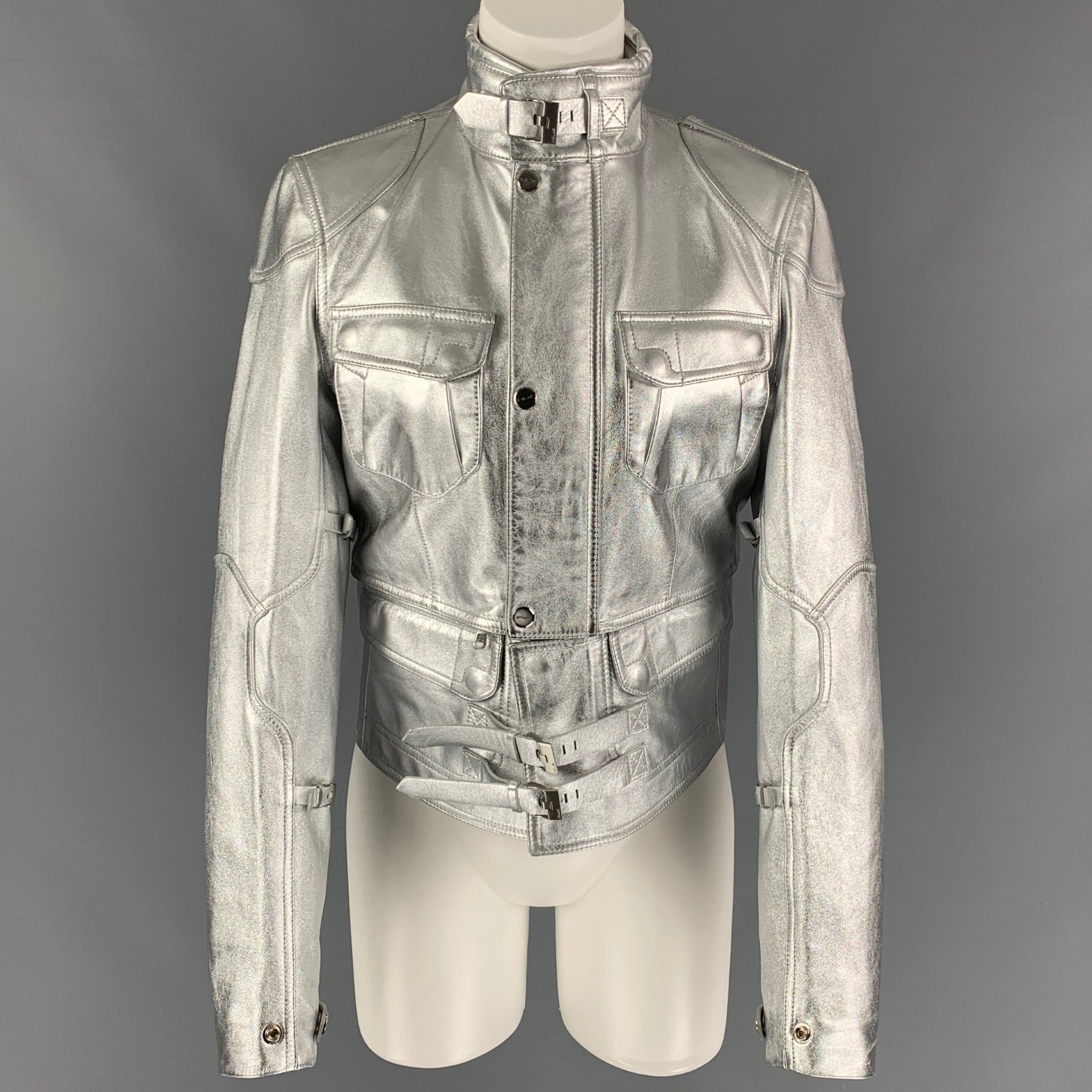 RLX Ralph Lauren RALPH LAUREN Black Label M Silver Leather Metallic ...