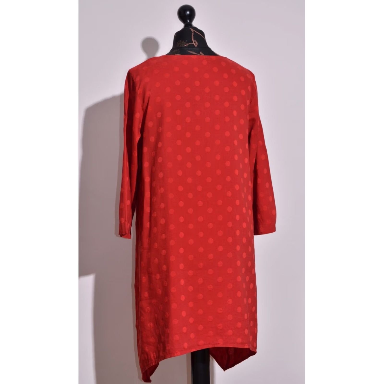 Vintage Grizas Red Polka Dot Linen Tunic Dress Asymmetric Hem Long Sleeve Oversized Sz S Size S / US 4 / IT 40 - 4 Thumbnail