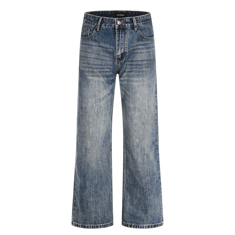 Jean Retro punk men's loose gradient washed distressed jeans Size US 32 / EU 48 - 1 Thumbnail