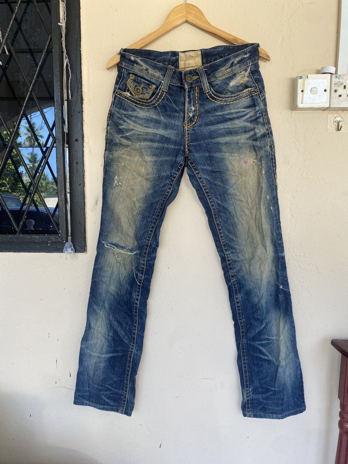 Japanese Brand LOLITA Contrast Stitch Distressed Denim Size 29" - 2 Thumbnail