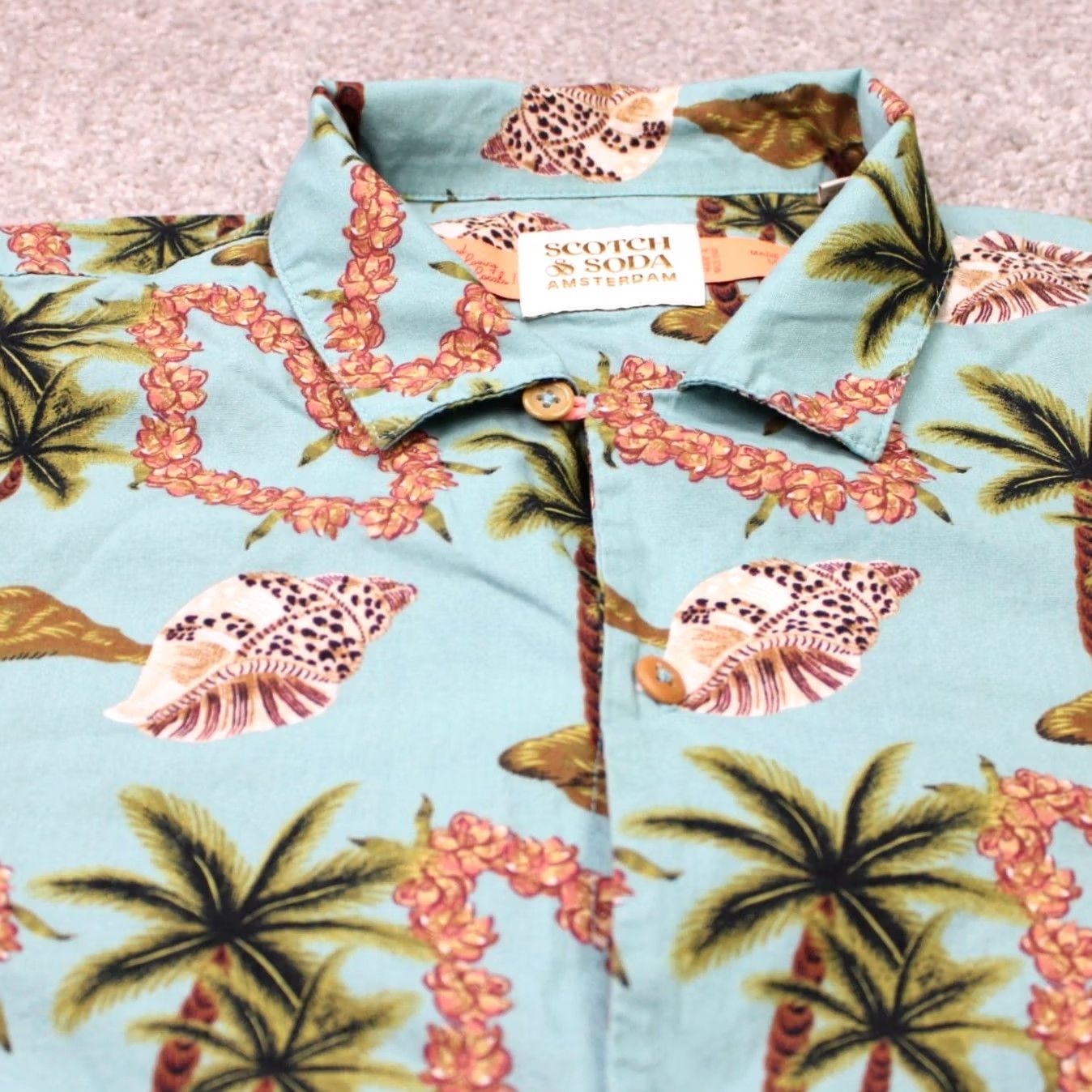 Scotch & Soda Scotch & Soda Shirt Mens Large Blue Floral Poplin Hawaiian Cotton Short Sleeve Size US L / EU 52-54 / 3 - 5 Thumbnail