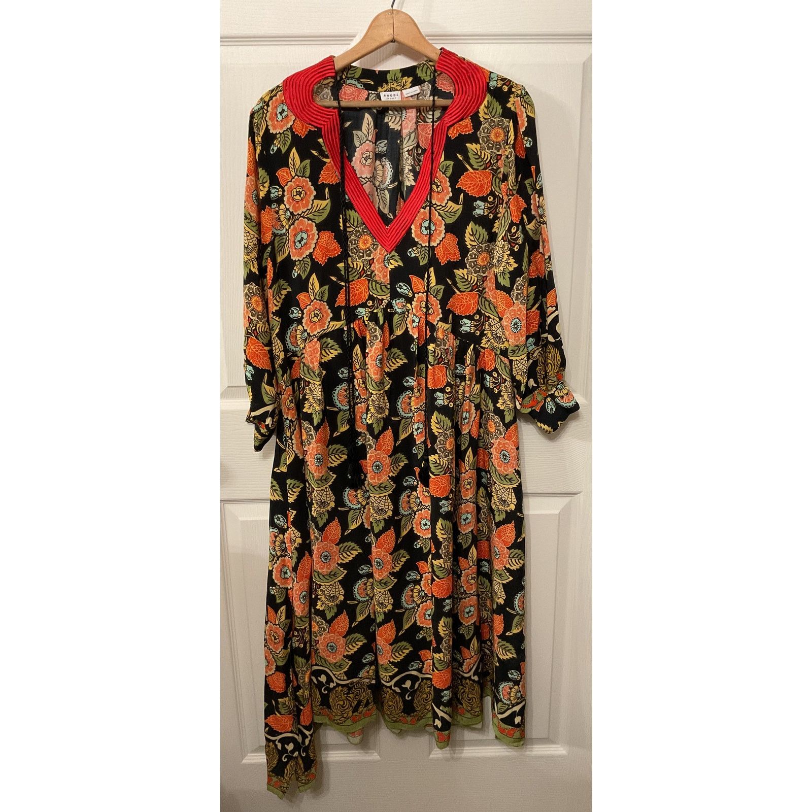RHODE Rhode Resort 100% Silk Orange Floral Maxi Kaftan Dress, M Size M / US 6-8 / IT 42-44 - 2 Thumbnail