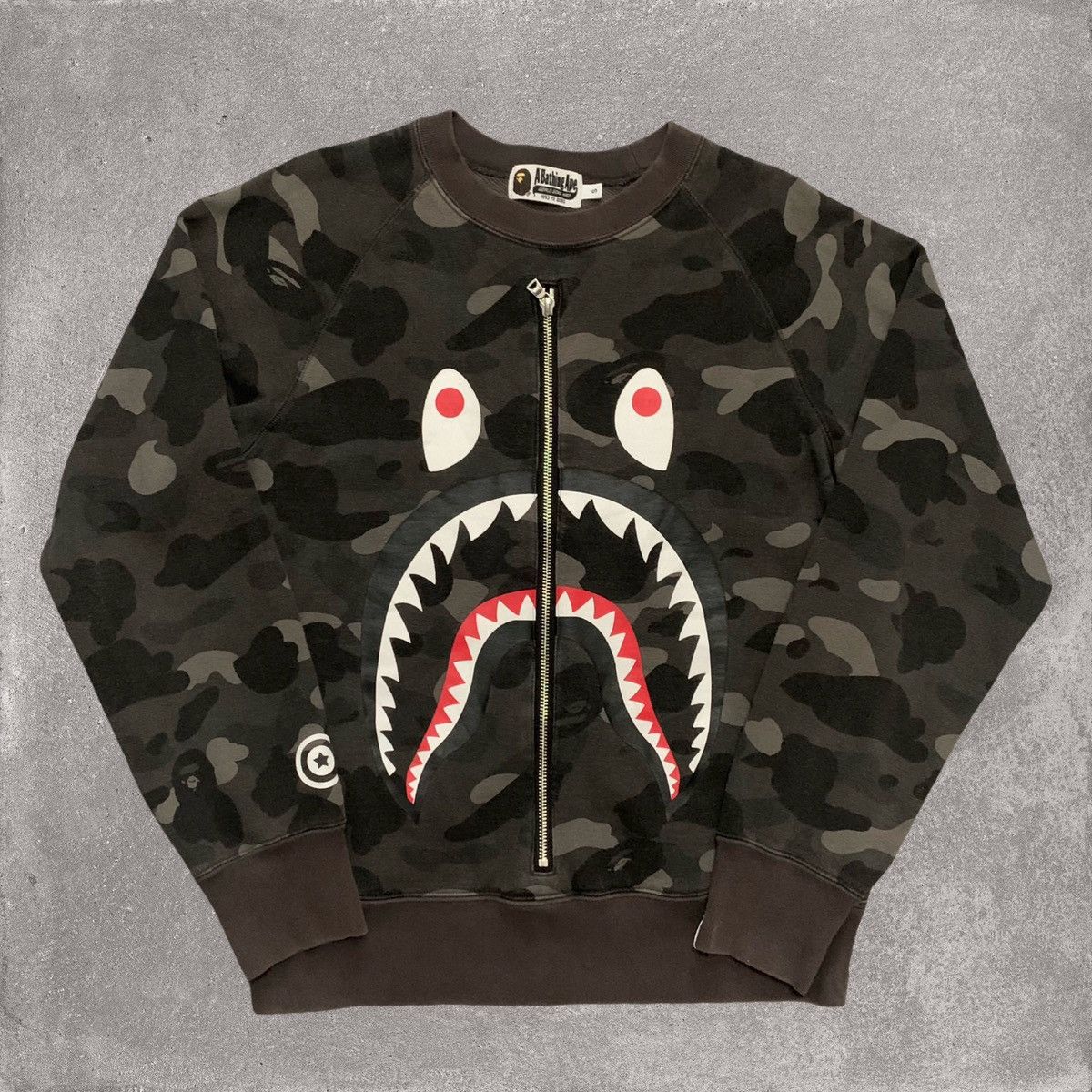 image of Bape Small Shark Black Grey Camo Zip Sweatshirt Crewneck, Men's