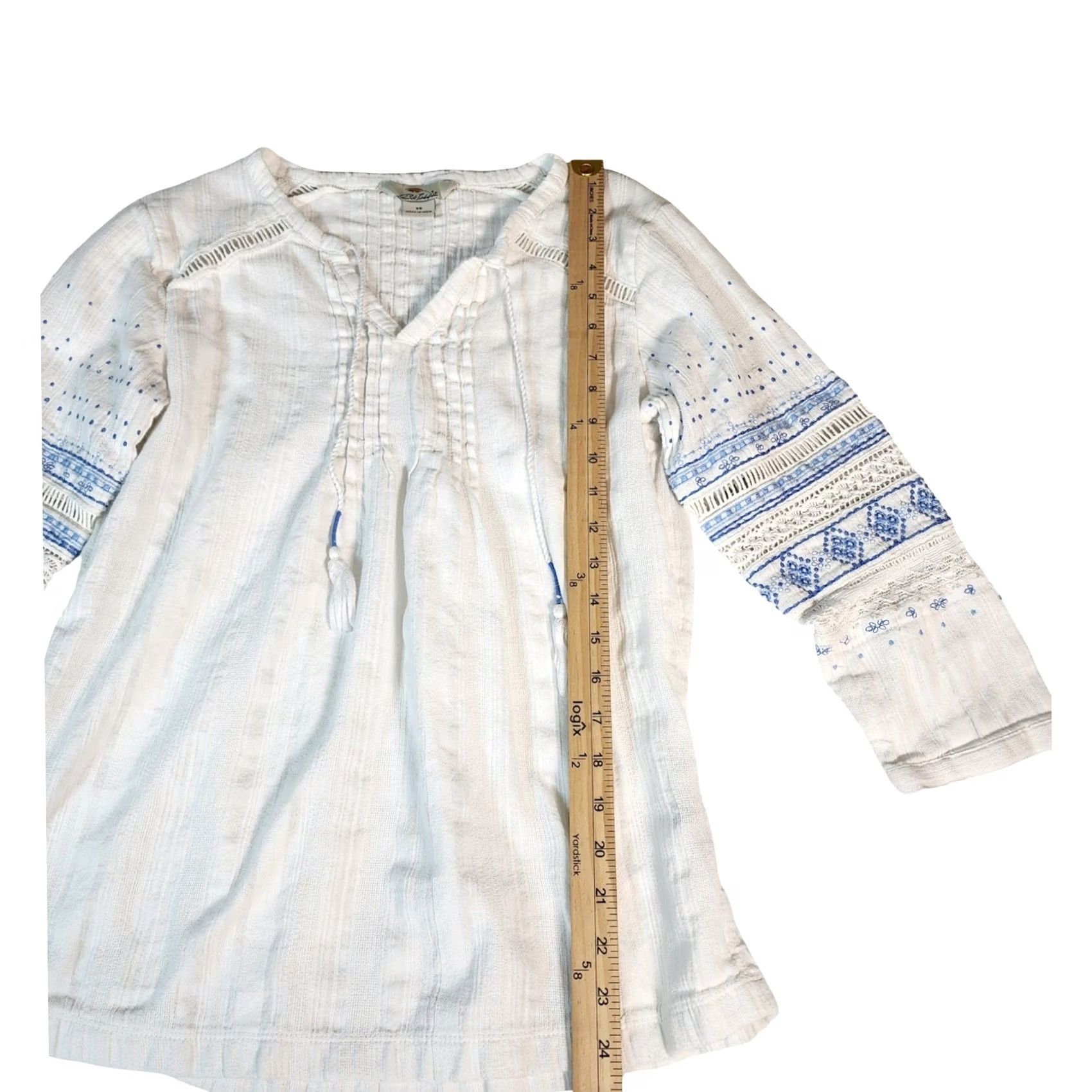Vintage Bob Timberlake Womens XS White Blue Embroidered Cotton Gauze Peasant Blouse Size XS / US 0-2 / IT 36-38 - 6 Thumbnail