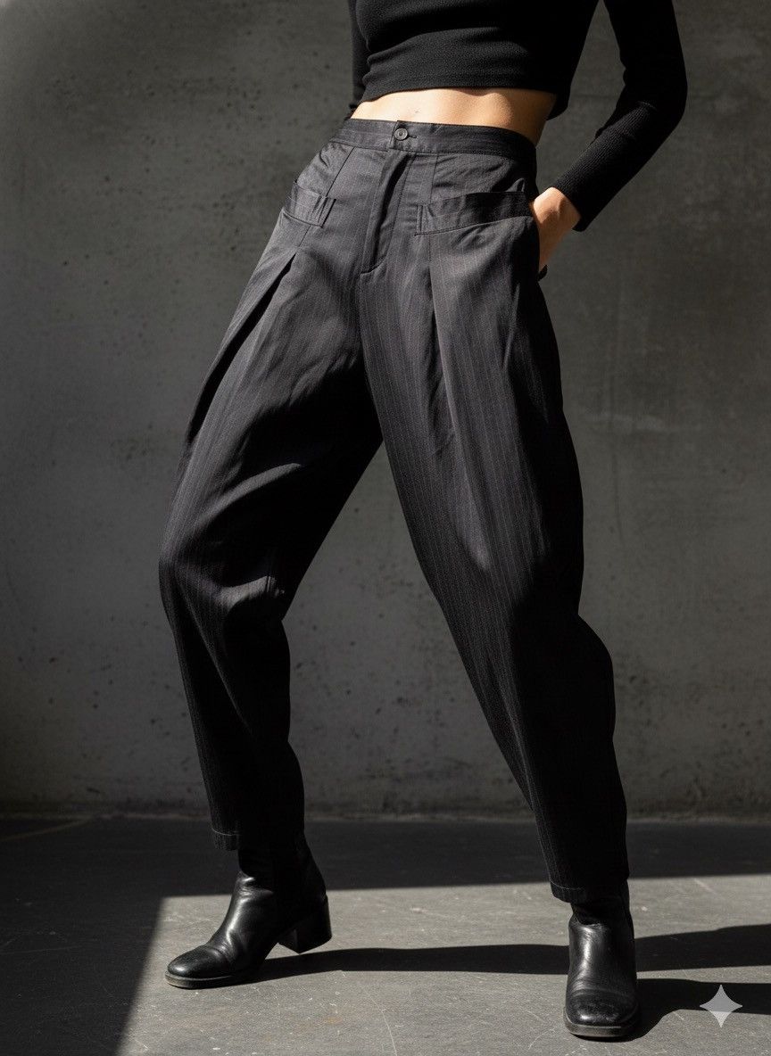 Yohji Yamamoto Yohji Style HIROKO KOSHINO Pinstripe Tapered Wide Pleat pant Size US 29 - 3 Thumbnail