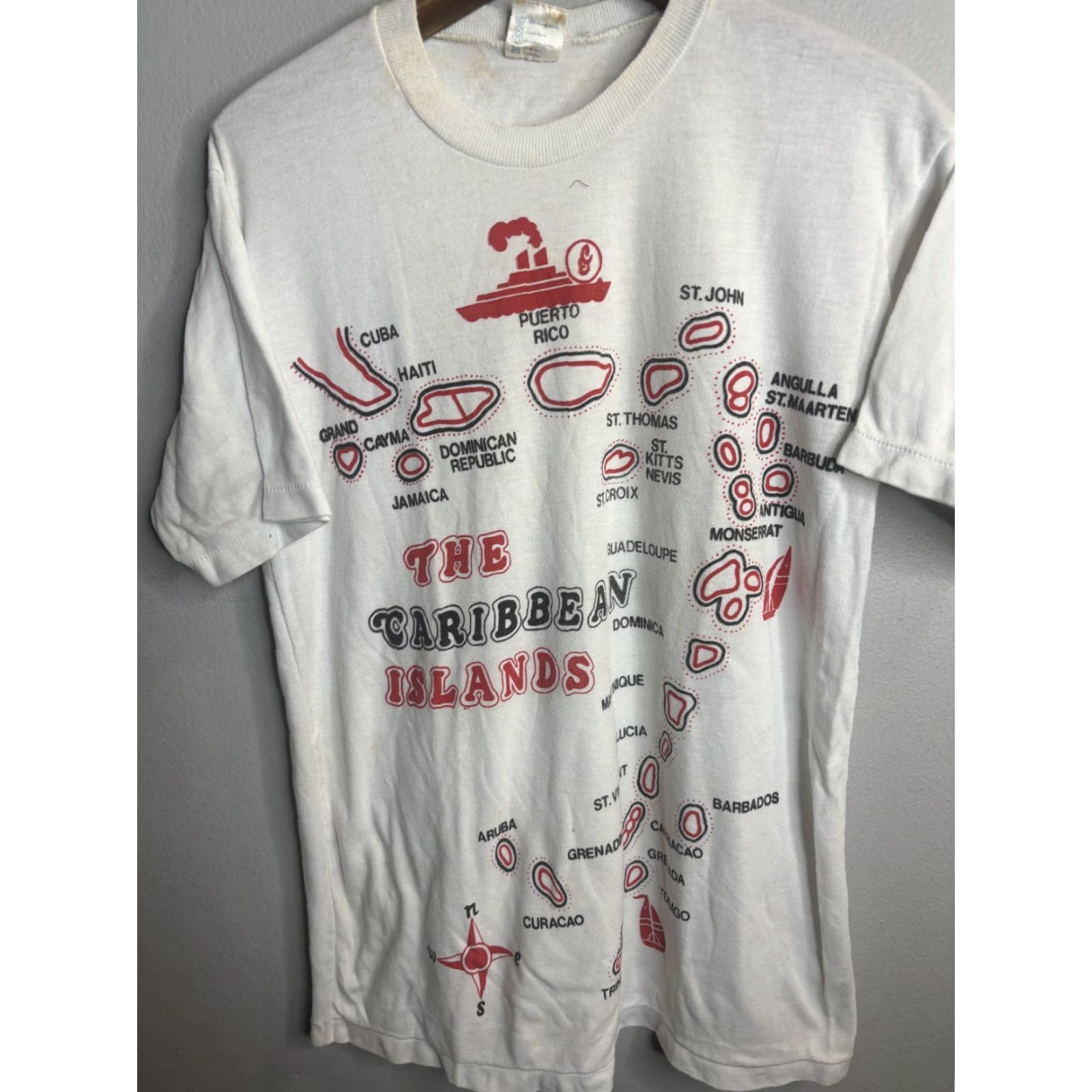 Vintage VINTAGE Caribbean Islands Shirt Mens Large White Map Graphic 50/50 Souvenir 80s Size US L / EU 52-54 / 3 - 2 Thumbnail