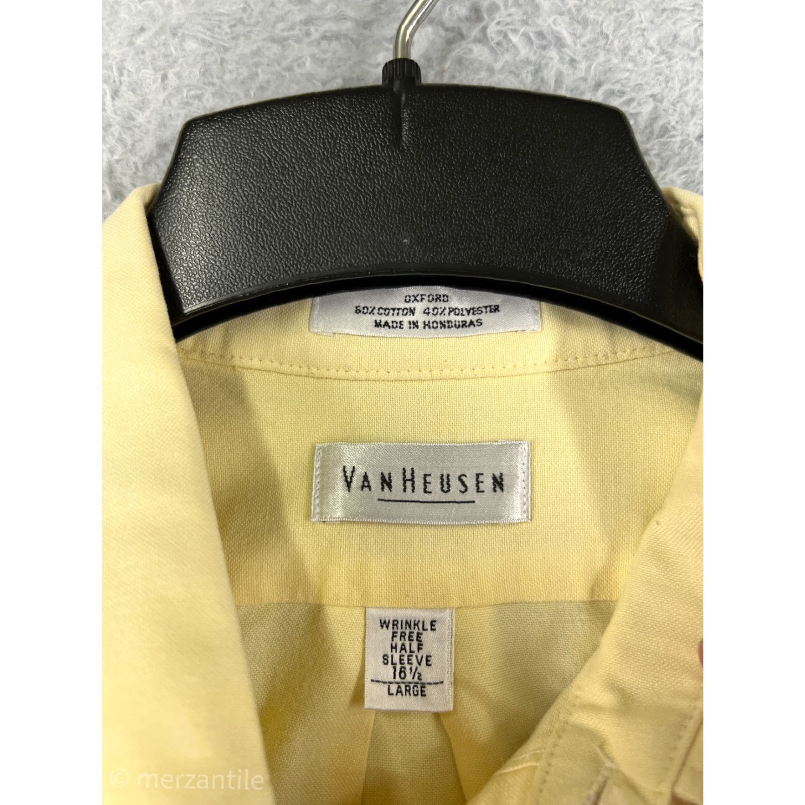 Van Heusen VANHEUSEN Shirt Mens L Yellow Button-Up Collared Oxford Cotton Blend Shirt (Short Sleeve) – Casual Workwear Twill, Regular Size L Mens Size US L / EU 52-54 / 3 - 3 Thumbnail