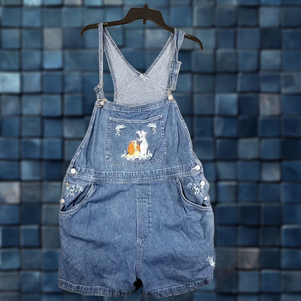 Disney VINTAGE Disney Lady and the Tramp Embroidered Denim Overalls Shorts XL 36W Women Blue 90s Disney Theme Cartoons 5-Pocket Mens Womens Girls Boys Size 40" / US 18 - 1 Thumbnail