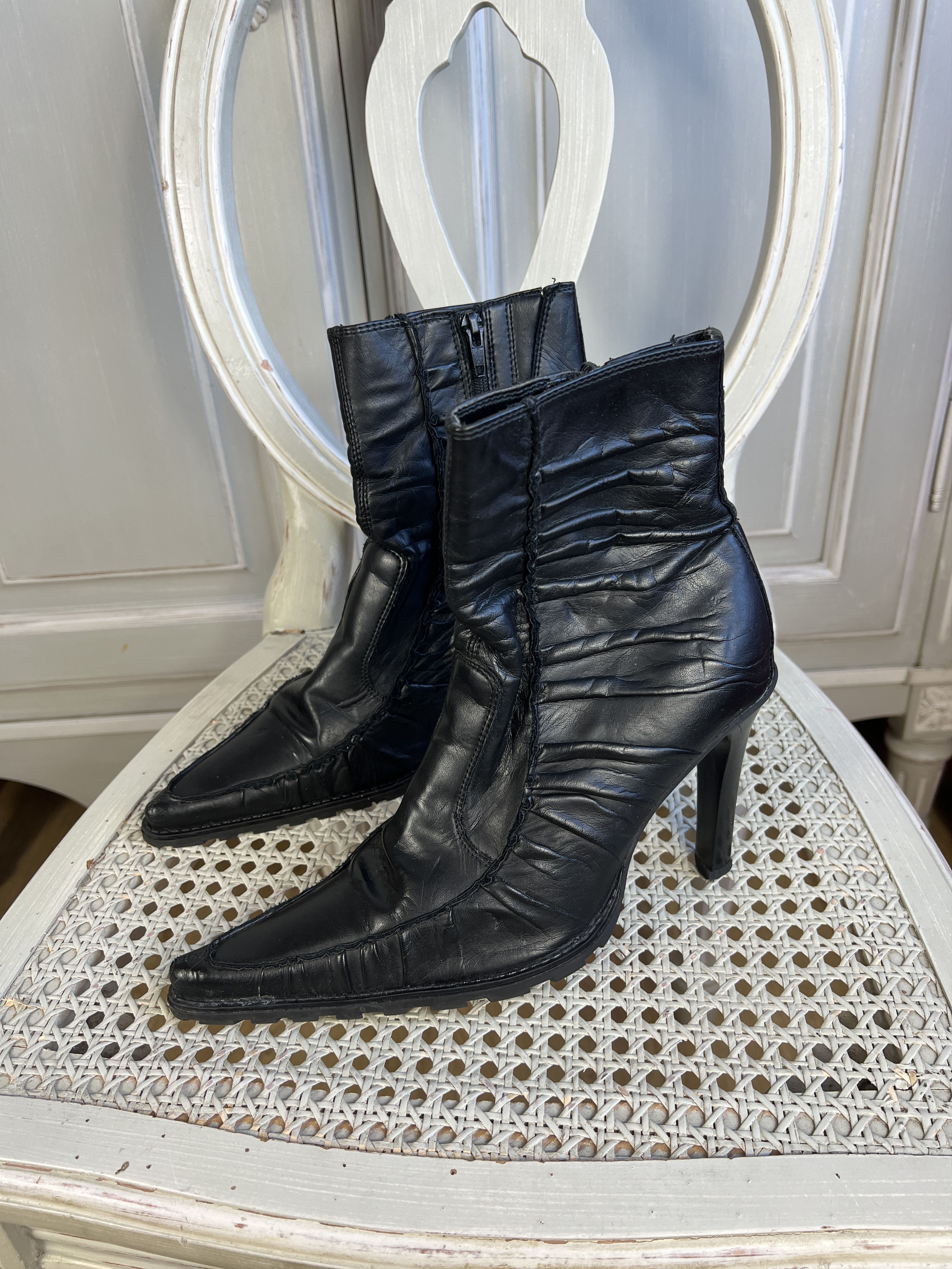 y2k leather ankle boots high heel pointed toe gothic element