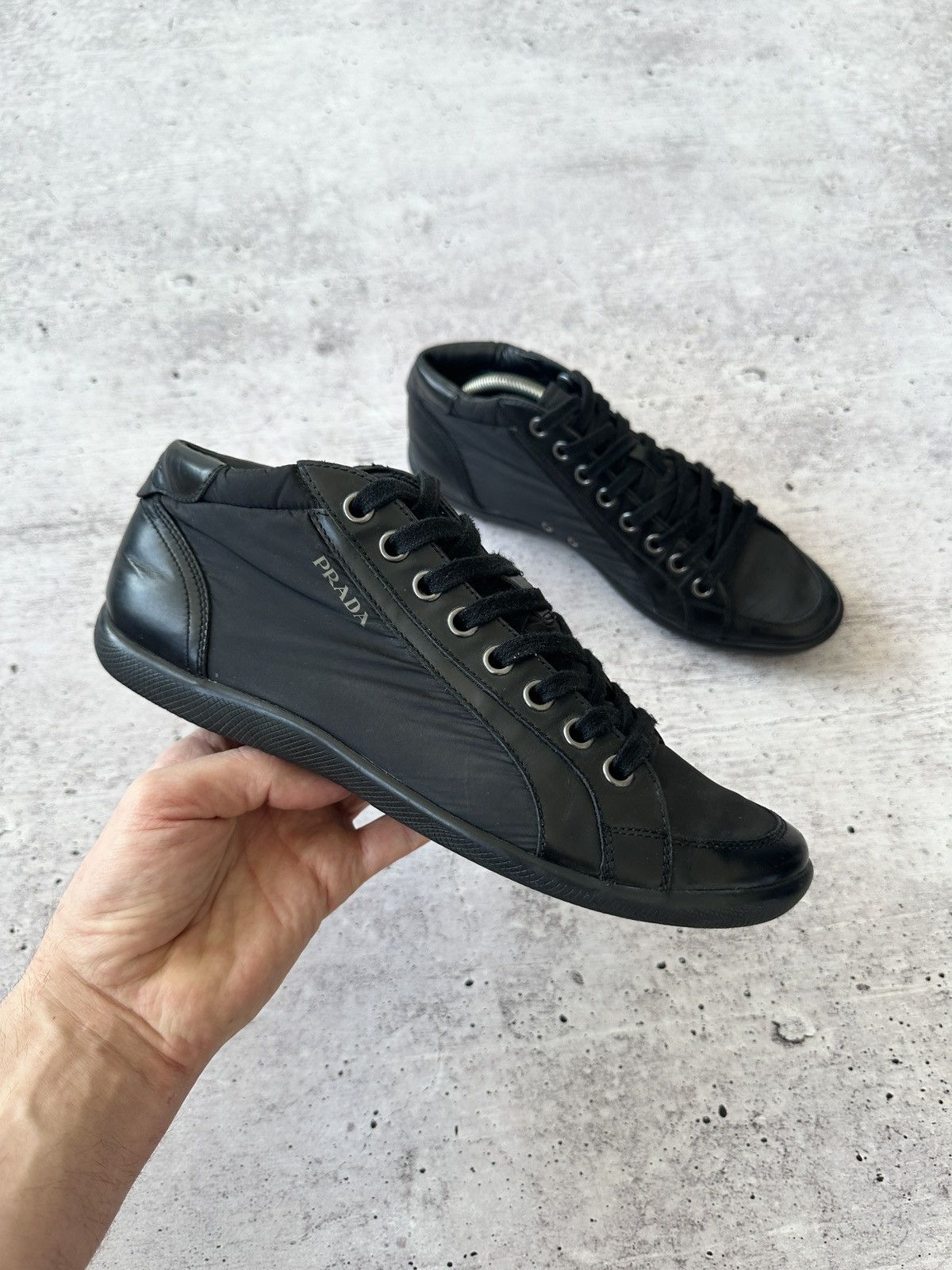 Prada Prada sport nylon and leather lace up low top sneakers Size US 8 / EU 41 - 1 Thumbnail