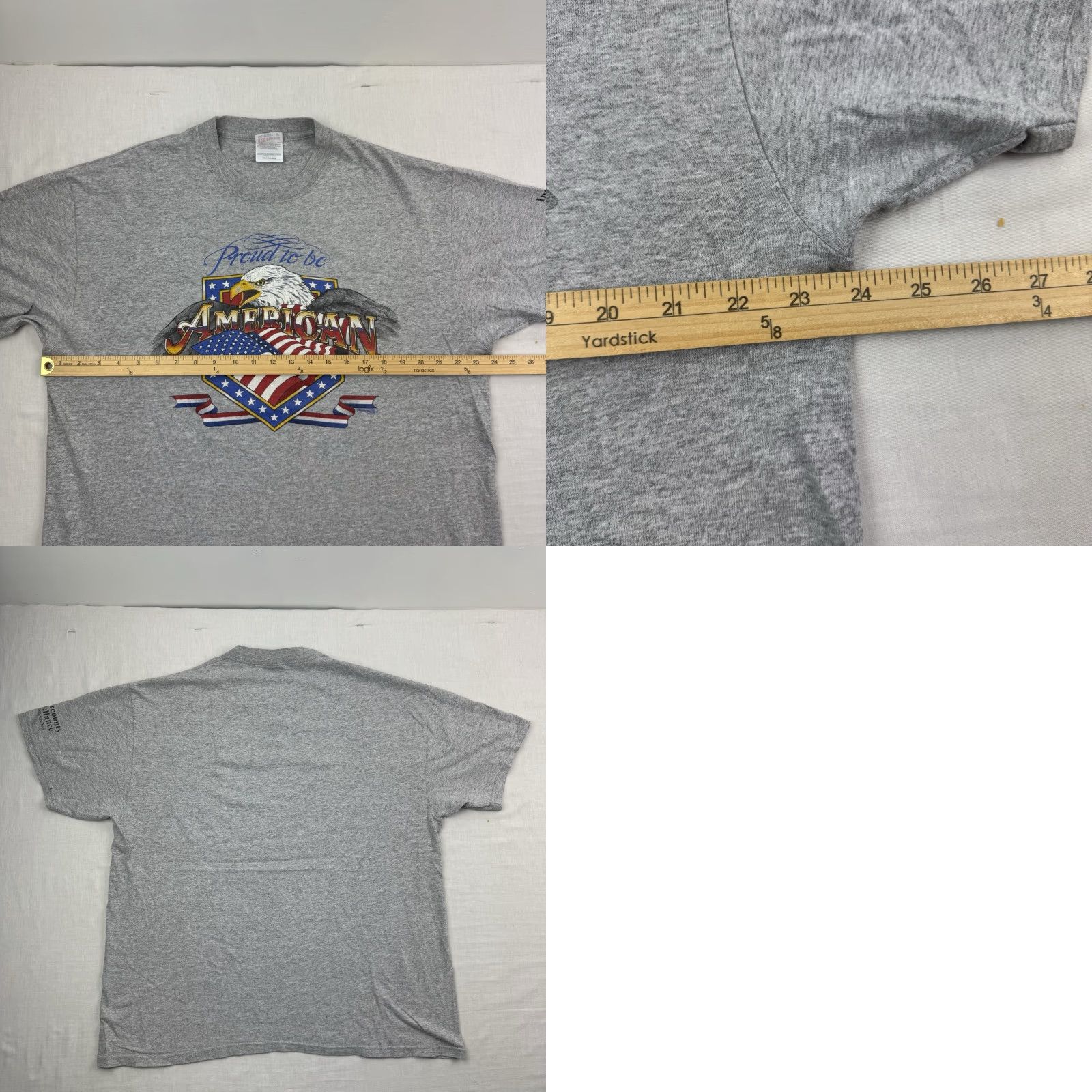 Hanes VINTAGE Hanes T-Shirt Main Selling Point: Proud American USA Flag 90s Patriotic Short Sleeve Crew Neck Gray Adult Large Mens Shirt Size US L / EU 52-54 / 3 - 8 Thumbnail